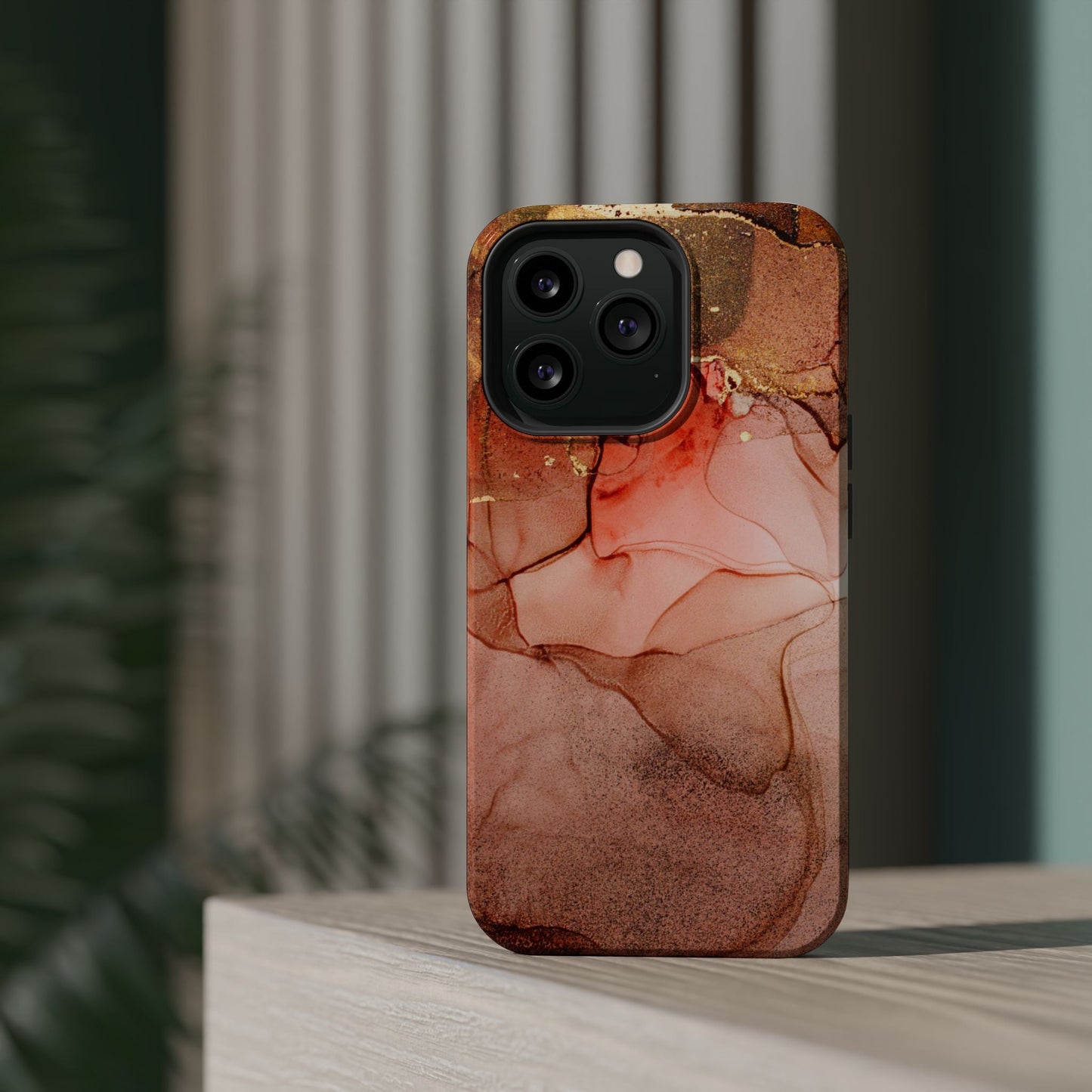 Ruby Red Marble MagSafe Case - Bold Red with Gold Veining for iPhone MagSafe Models - BOGO Cases