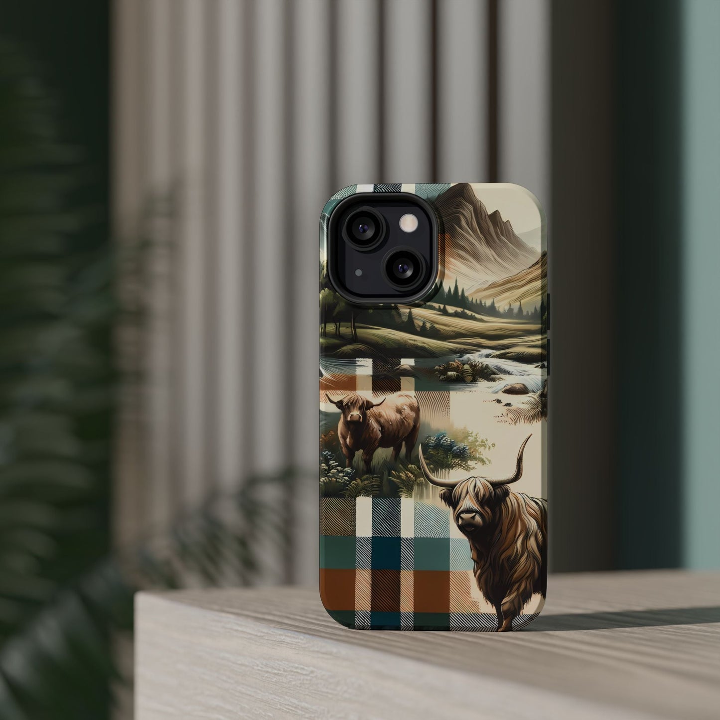 Rustic Highland Cow In Plaid - MagSafe Compatible Case - BOGO Cases