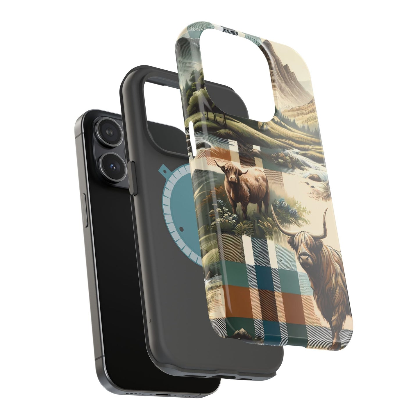 Rustic Highland Cow In Plaid - MagSafe Compatible Case - BOGO Cases