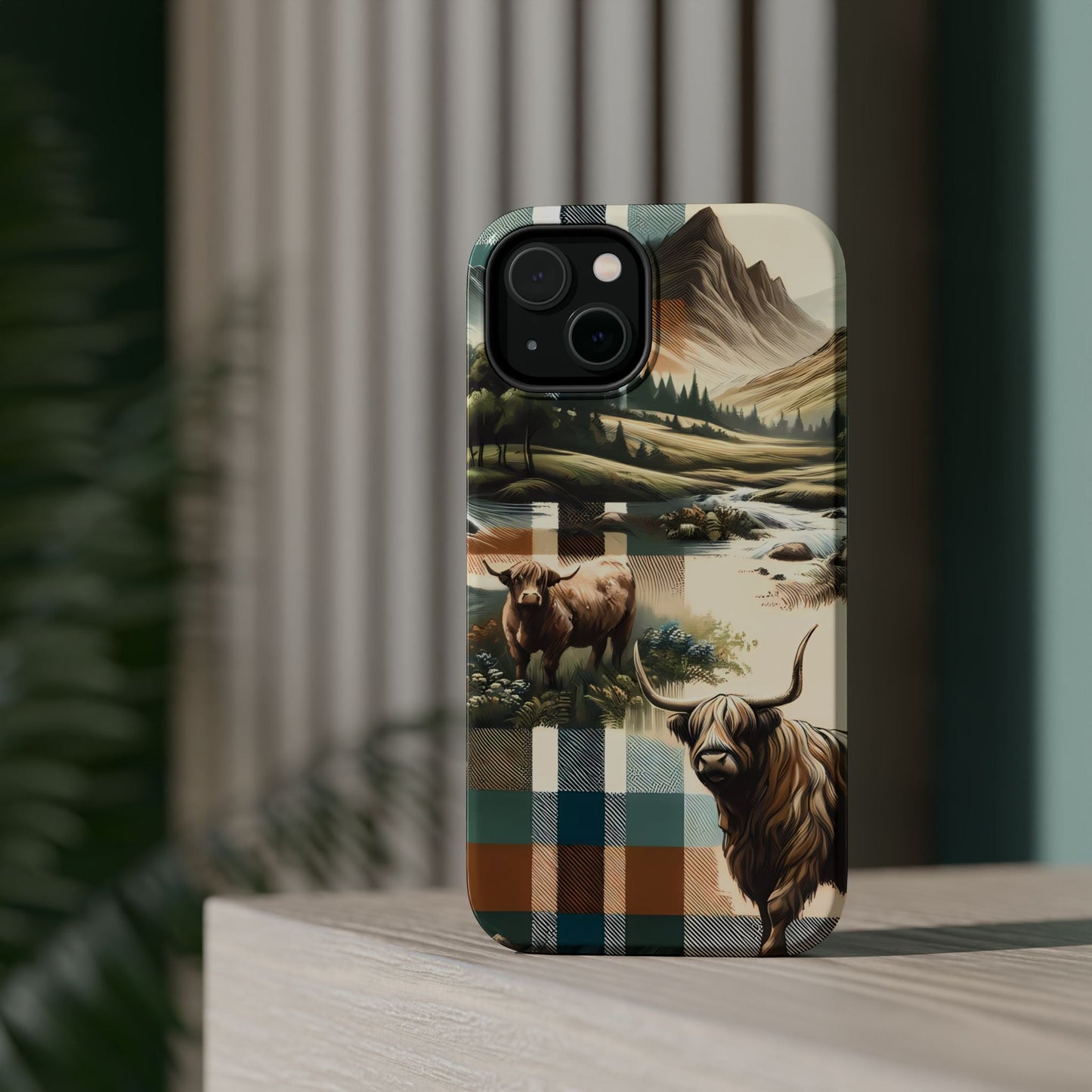Rustic Highland Cow In Plaid - MagSafe Compatible Case - BOGO Cases