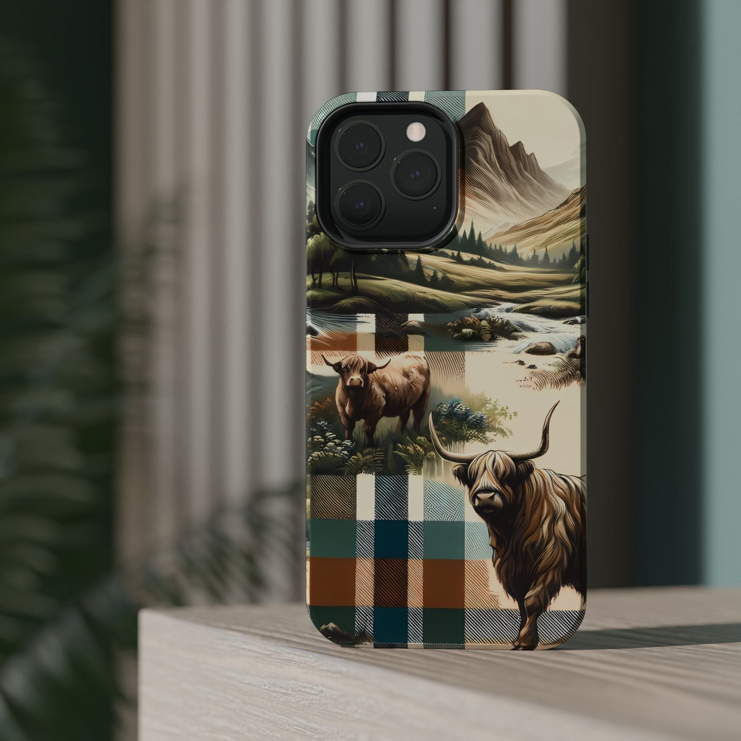 Rustic Highland Cow In Plaid - MagSafe Compatible Case - BOGO Cases
