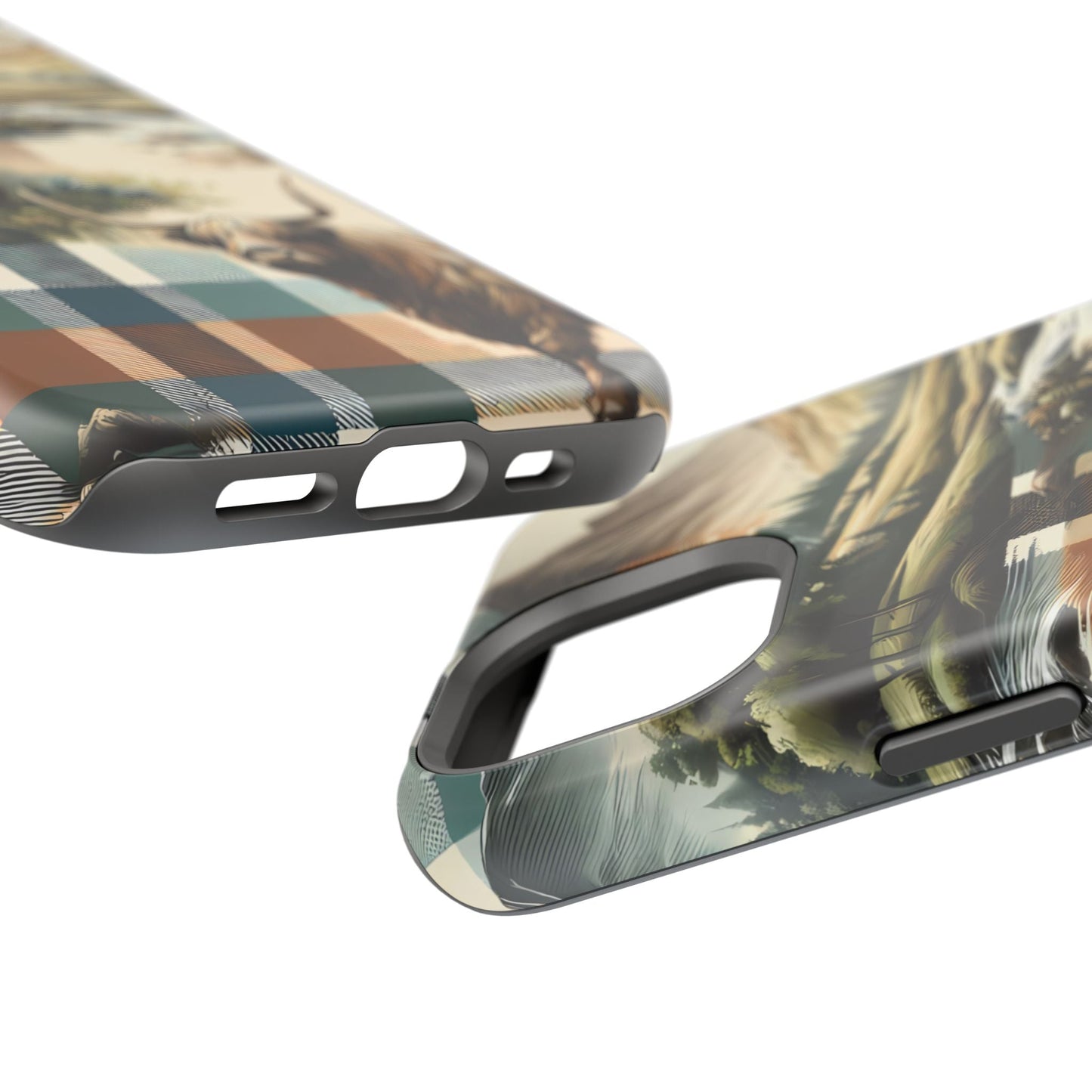 Rustic Highland Cow In Plaid - MagSafe Compatible Case - BOGO Cases