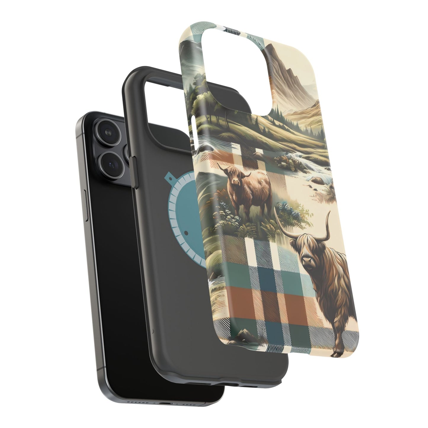 Rustic Highland Cow In Plaid - MagSafe Compatible Case - BOGO Cases