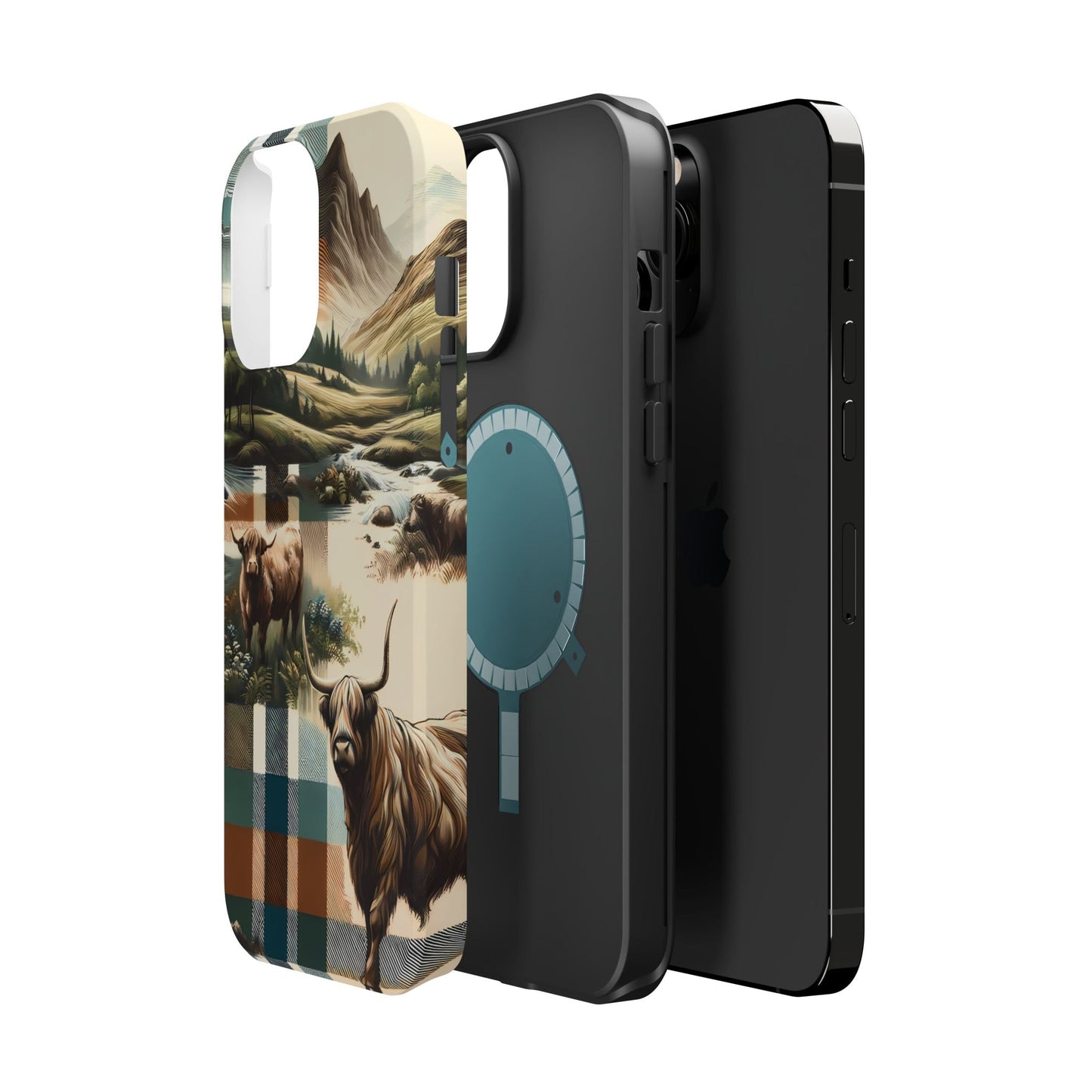 Rustic Highland Cow In Plaid - MagSafe Compatible Case - BOGO Cases