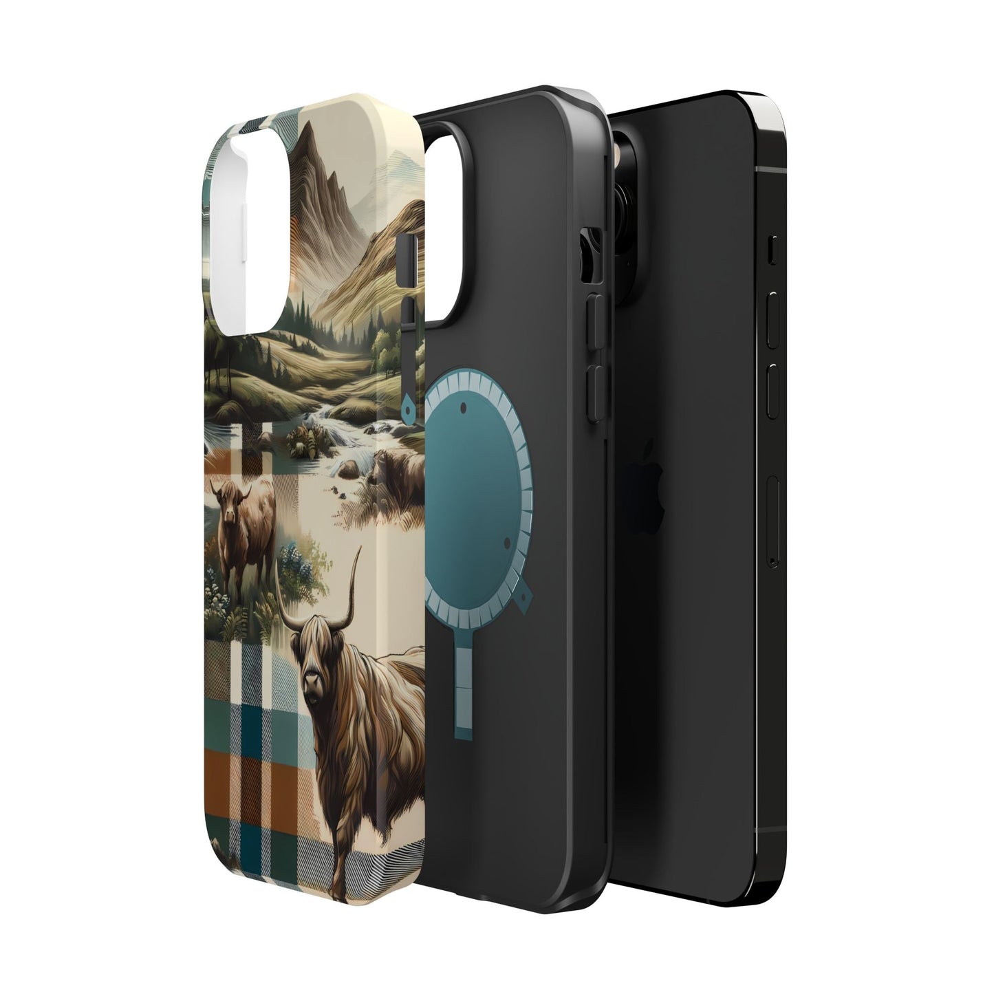 Rustic Highland Cow In Plaid - MagSafe Compatible Case - BOGO Cases