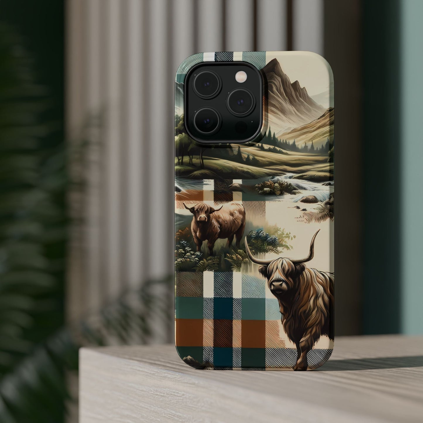 Rustic Highland Cow In Plaid - MagSafe Compatible Case - BOGO Cases