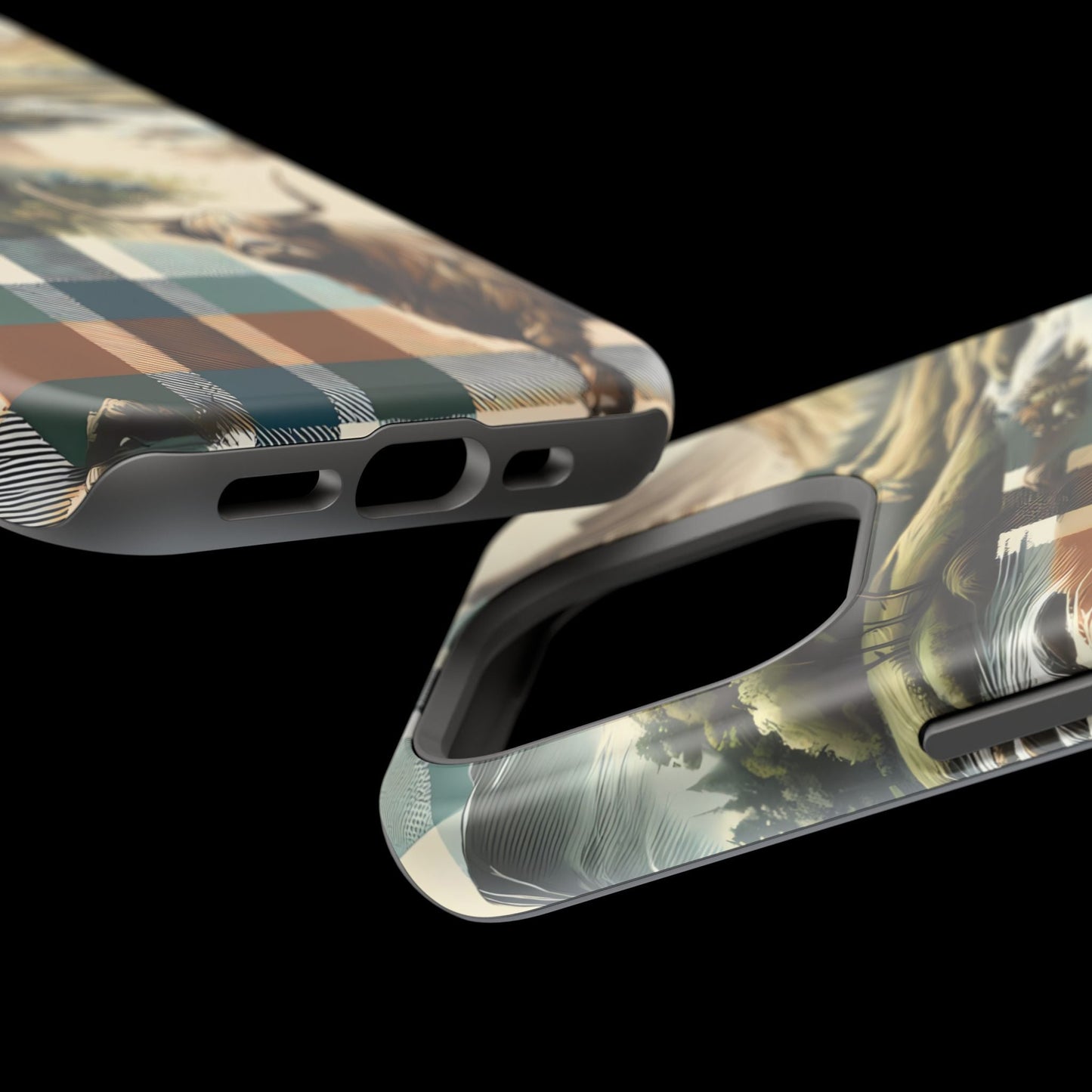 Rustic Highland Cow In Plaid - MagSafe Compatible Case - BOGO Cases