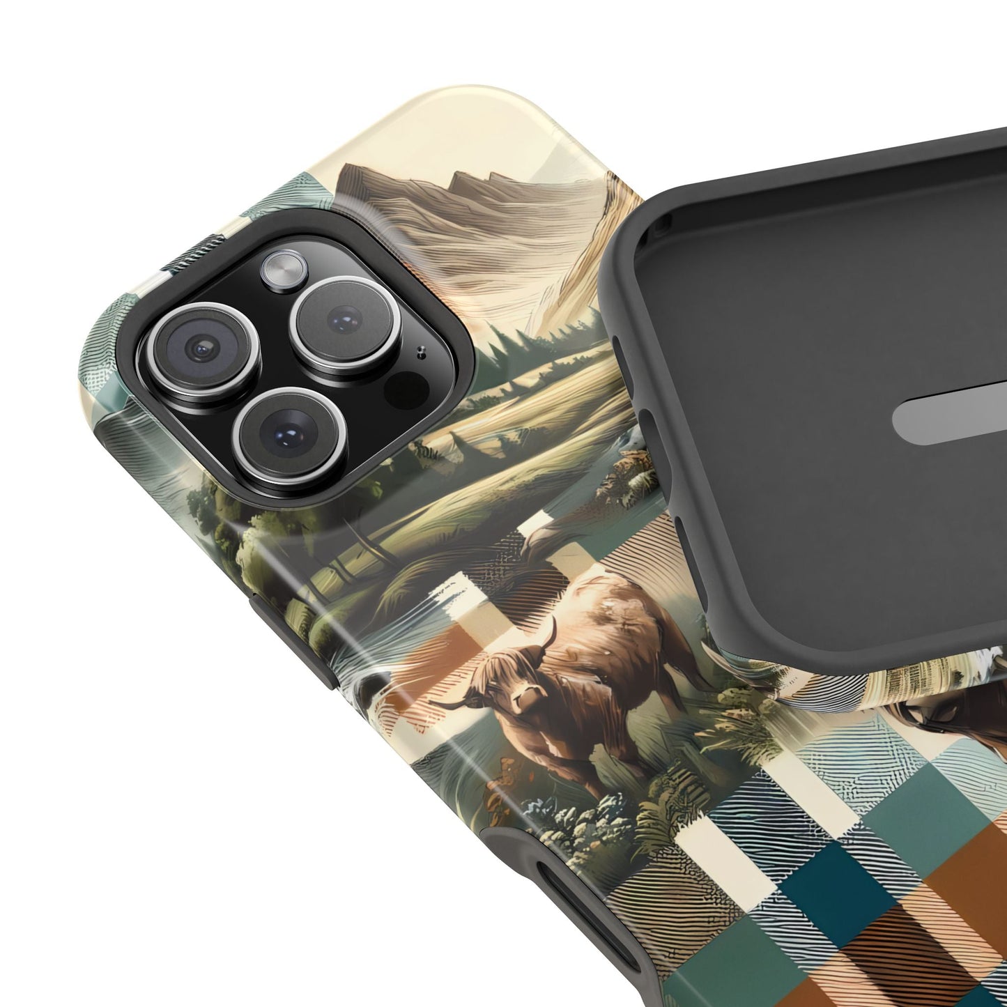 Rustic Highland Cow In Plaid - MagSafe Compatible Case - BOGO Cases