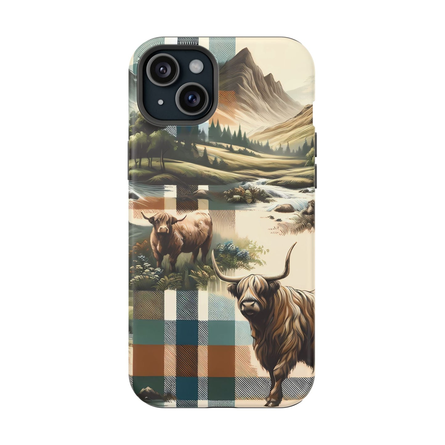 Rustic Highland Cow In Plaid - MagSafe Compatible Case - BOGO Cases