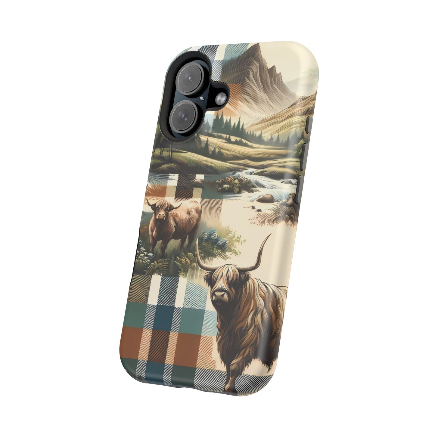 Rustic Highland Cow In Plaid - MagSafe Compatible Case - BOGO Cases