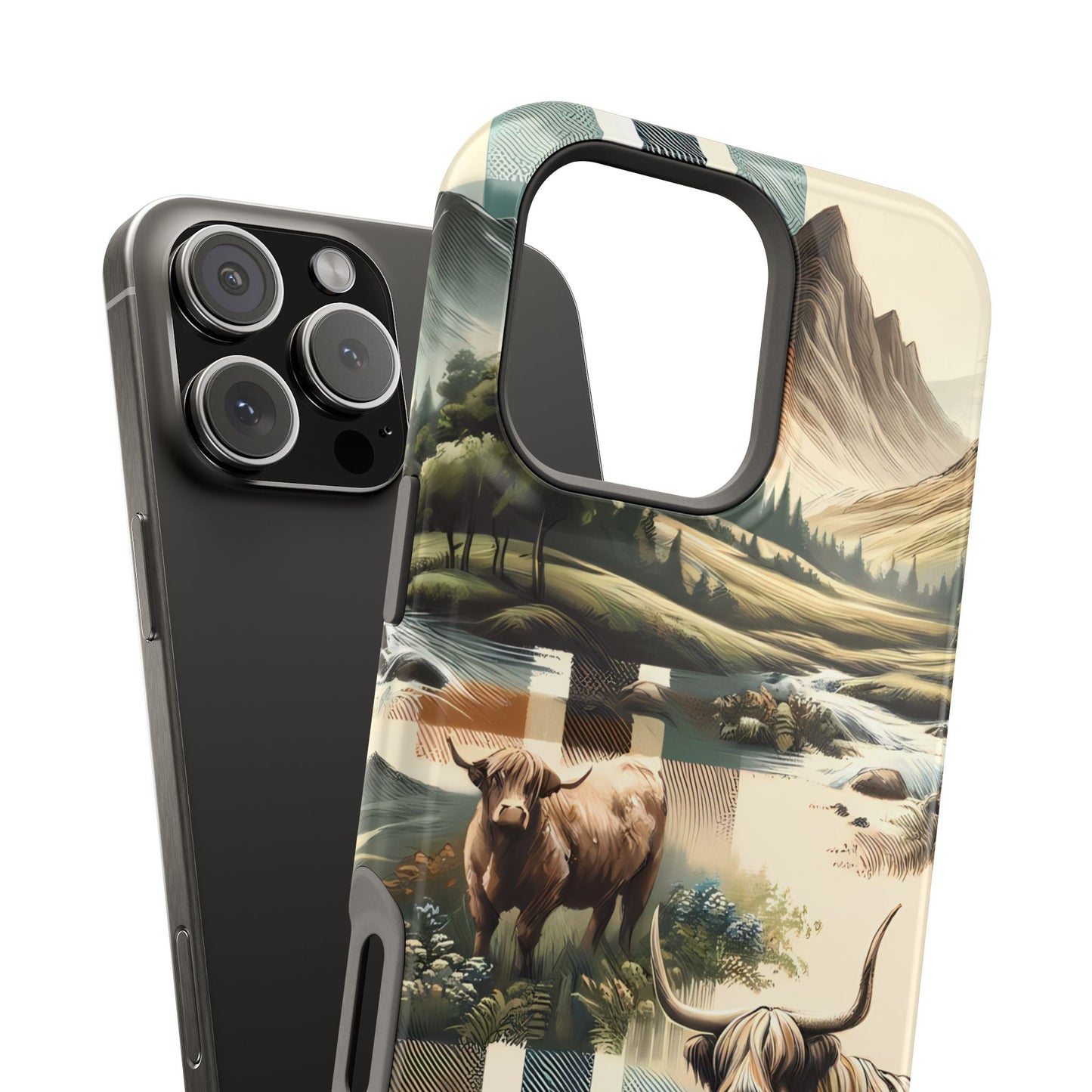 Rustic Highland Cow In Plaid - MagSafe Compatible Case - BOGO Cases