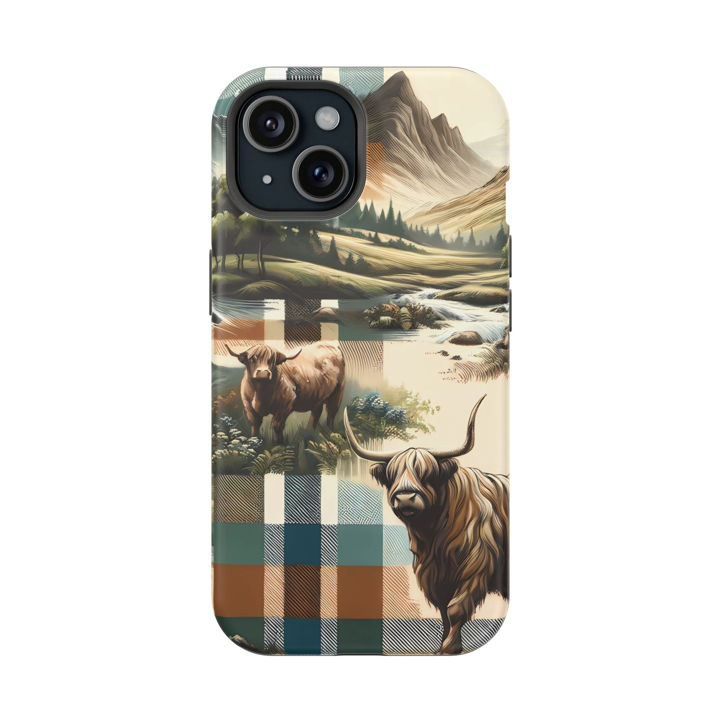 Rustic Highland Cow In Plaid - MagSafe Compatible Case - BOGO Cases