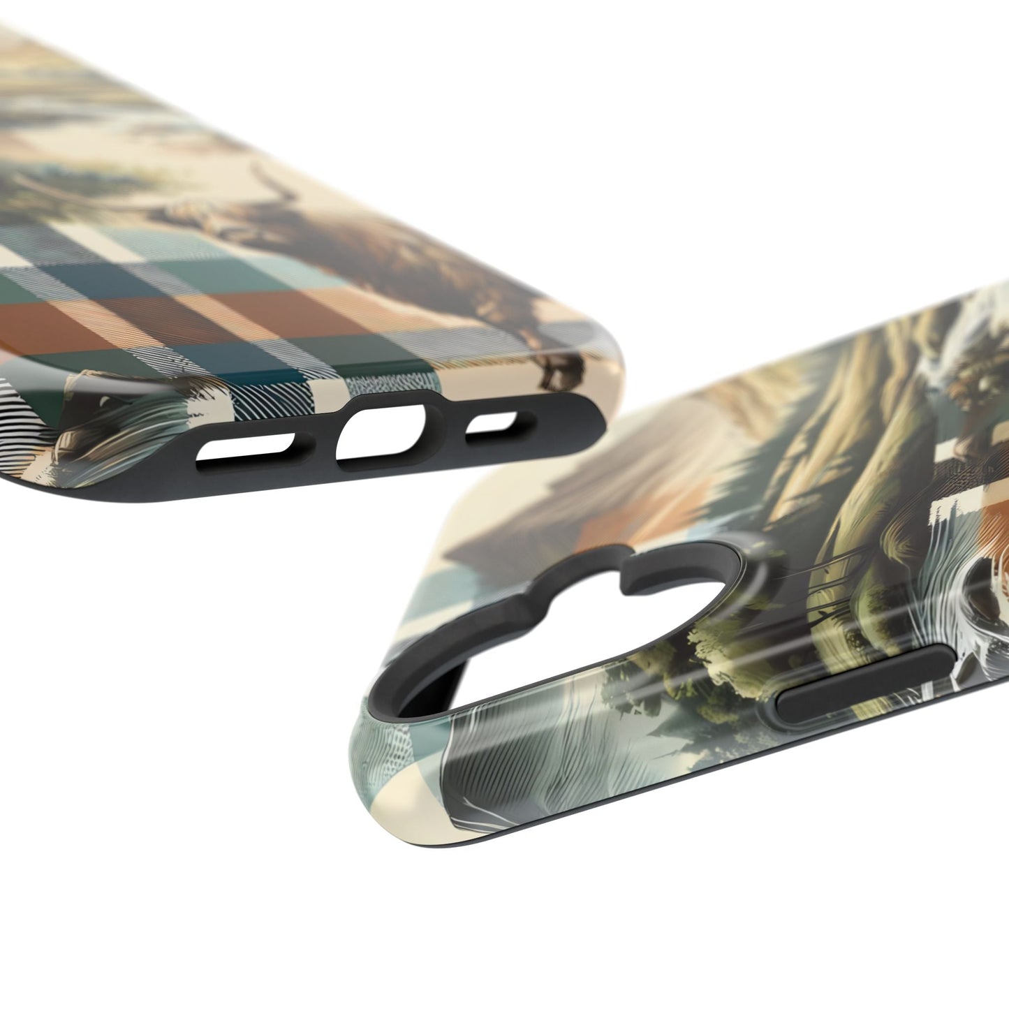Rustic Highland Cow In Plaid - MagSafe Compatible Case - BOGO Cases
