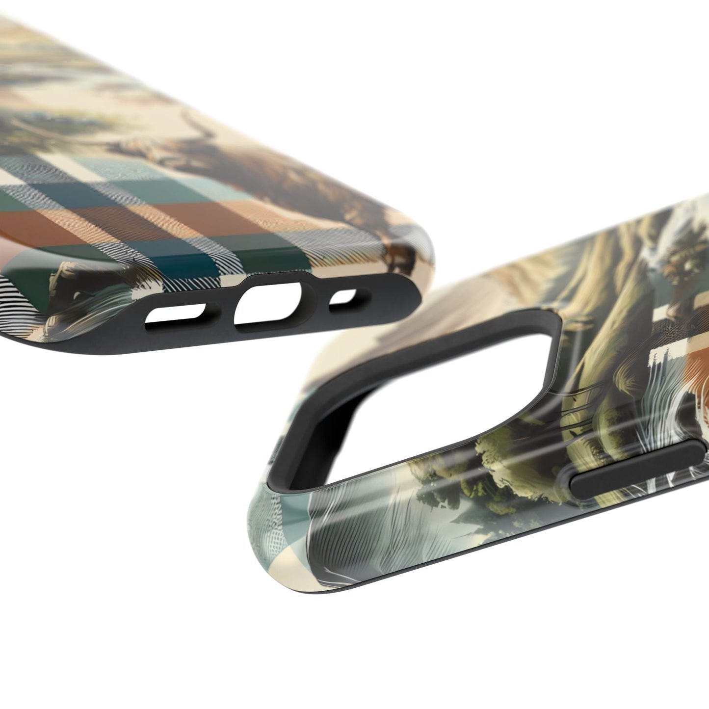 Rustic Highland Cow In Plaid - MagSafe Compatible Case - BOGO Cases