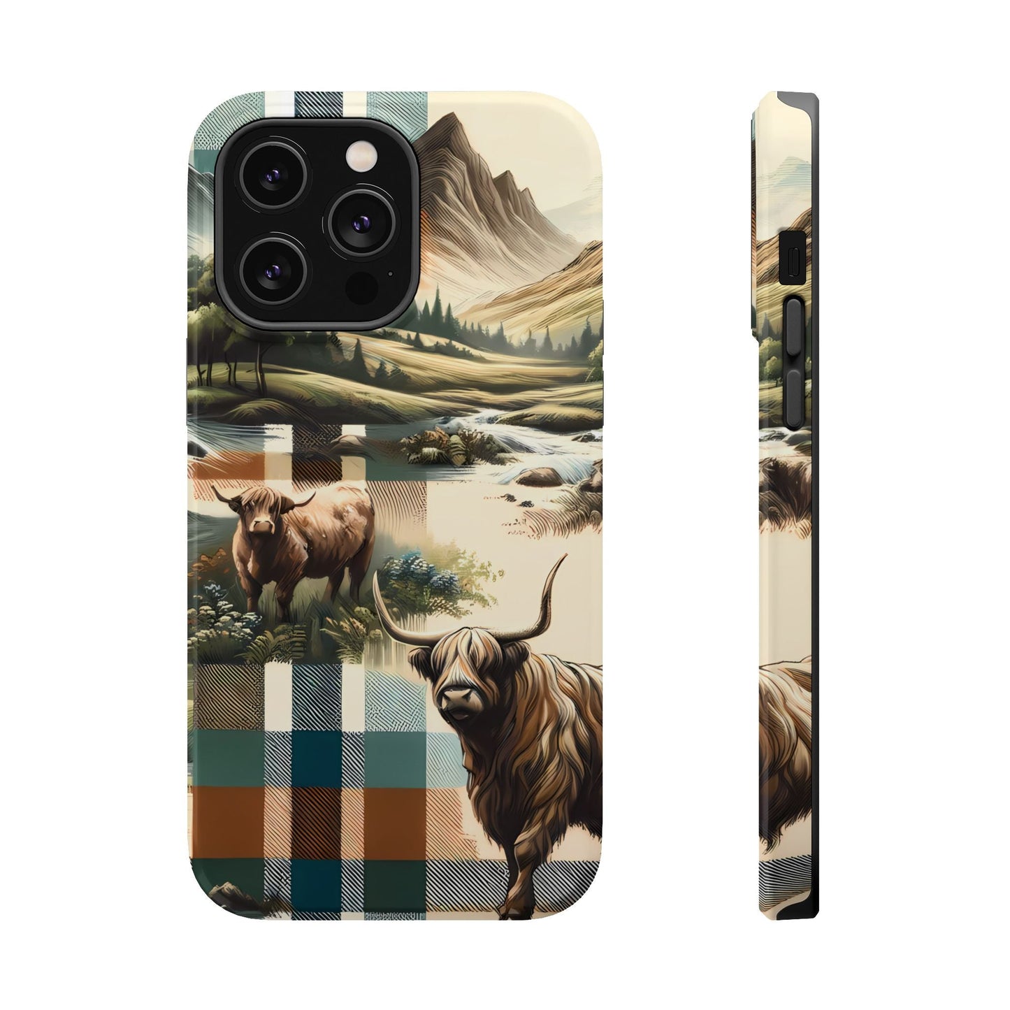 Rustic Highland Cow In Plaid - MagSafe Compatible Case - BOGO Cases