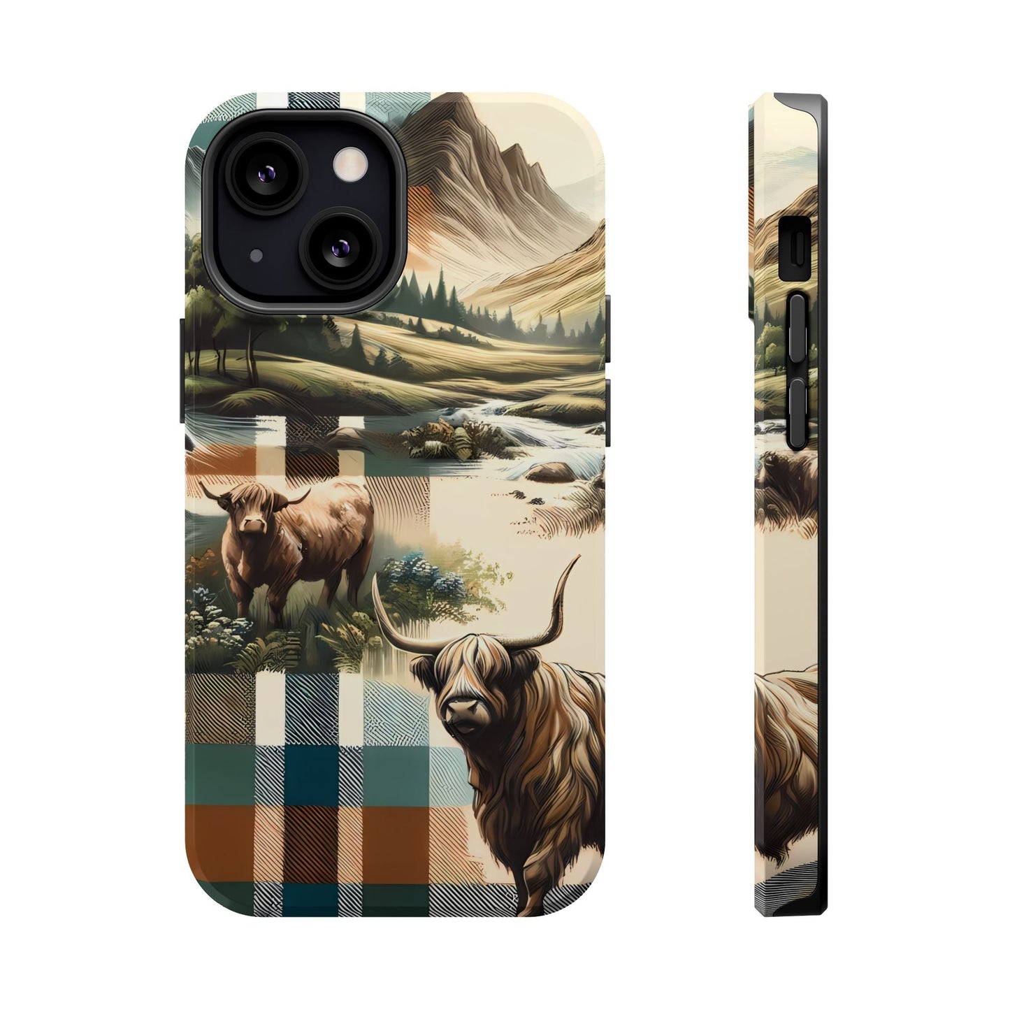 Rustic Highland Cow In Plaid - MagSafe Compatible Case - BOGO Cases