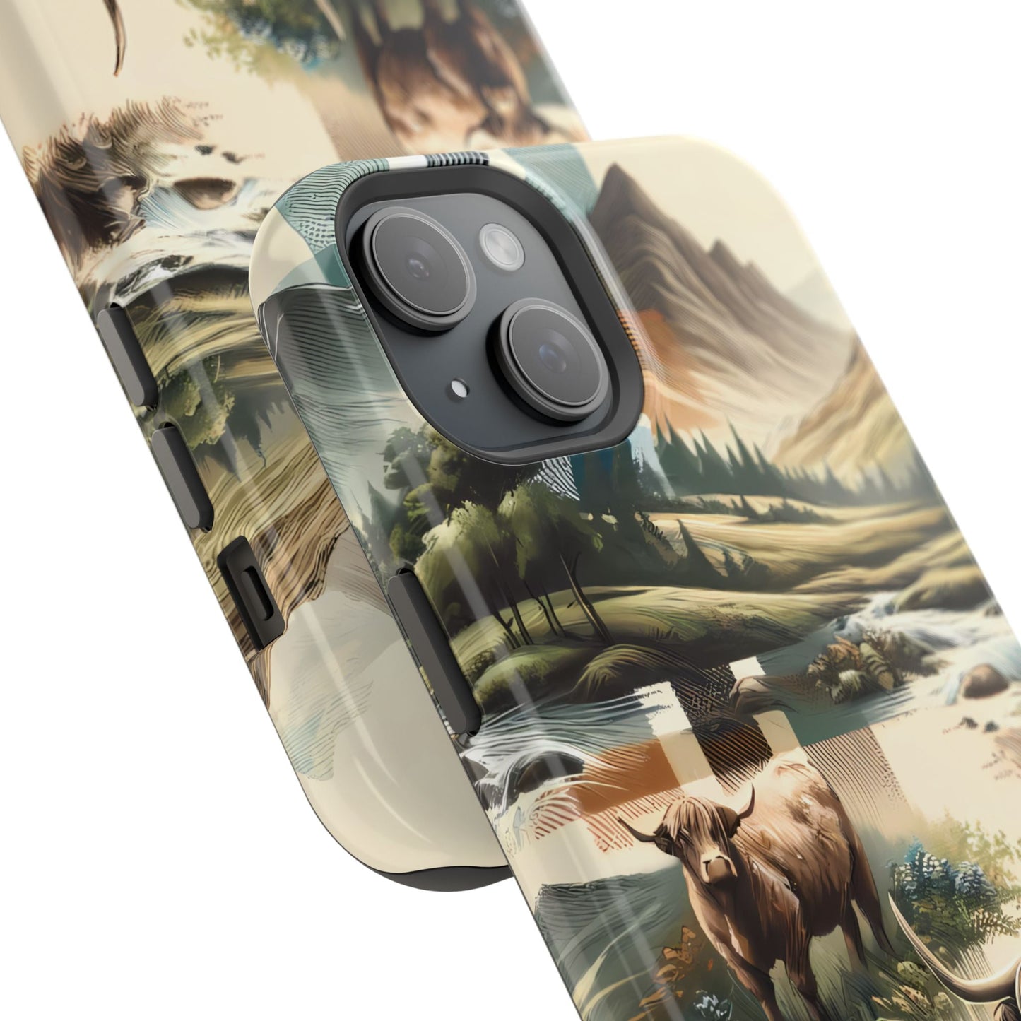 Rustic Highland Cow In Plaid - MagSafe Compatible Case - BOGO Cases