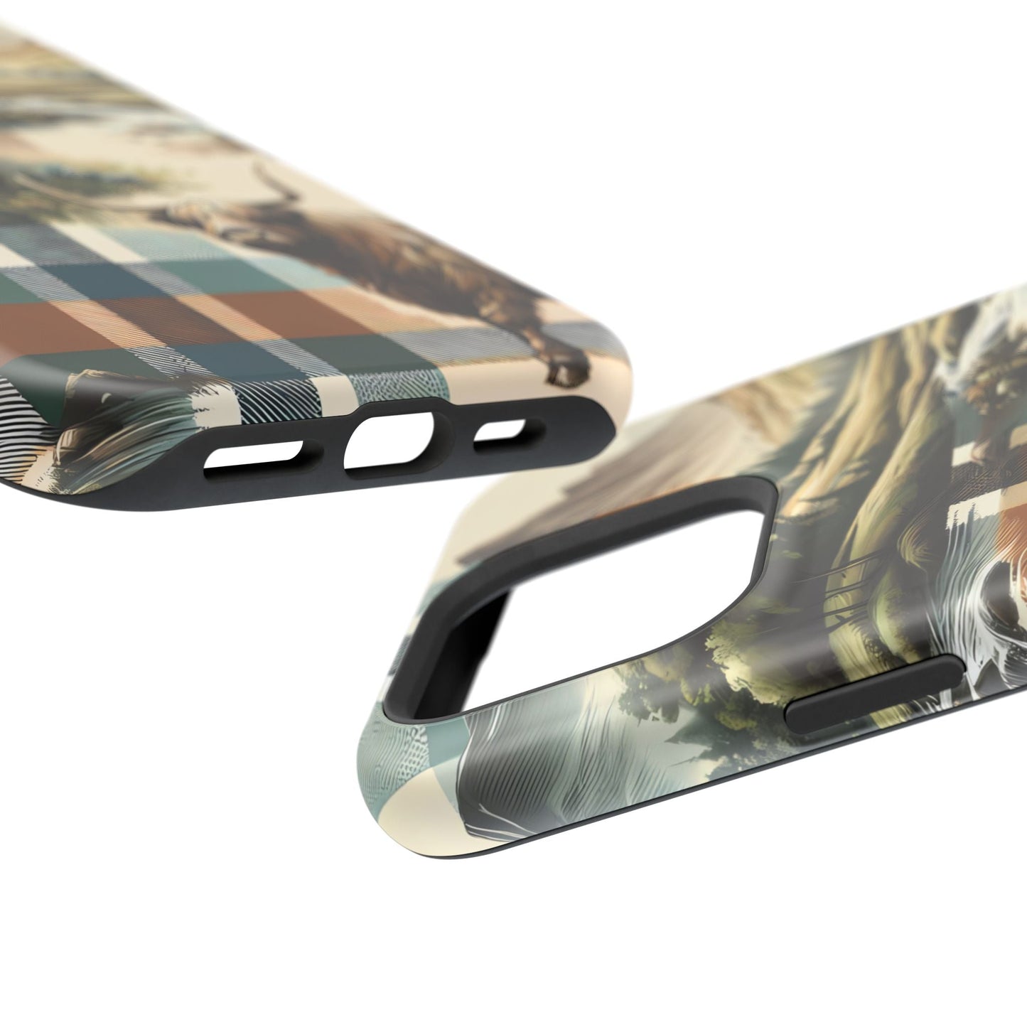 Rustic Highland Cow In Plaid - MagSafe Compatible Case - BOGO Cases