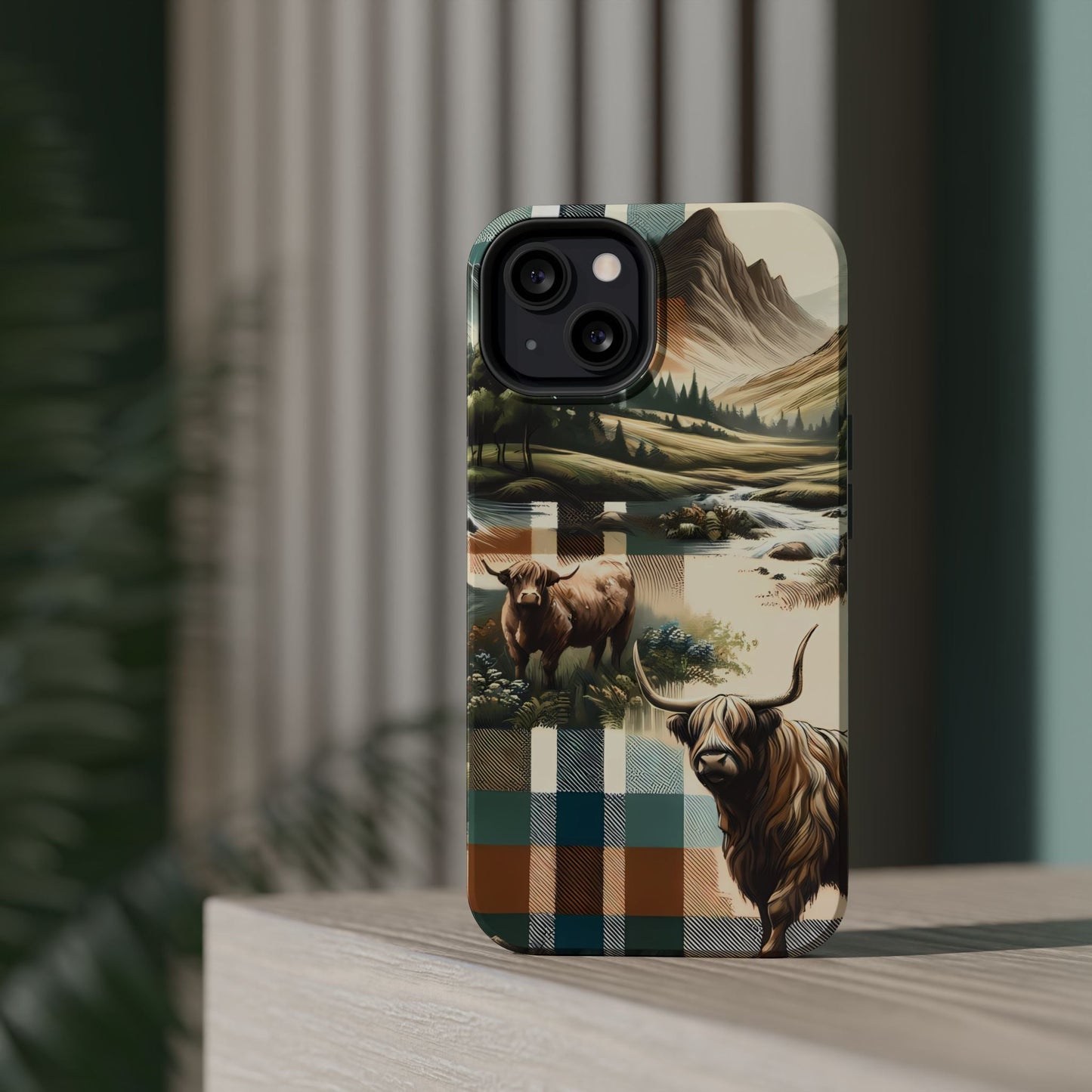 Rustic Highland Cow In Plaid - MagSafe Compatible Case - BOGO Cases