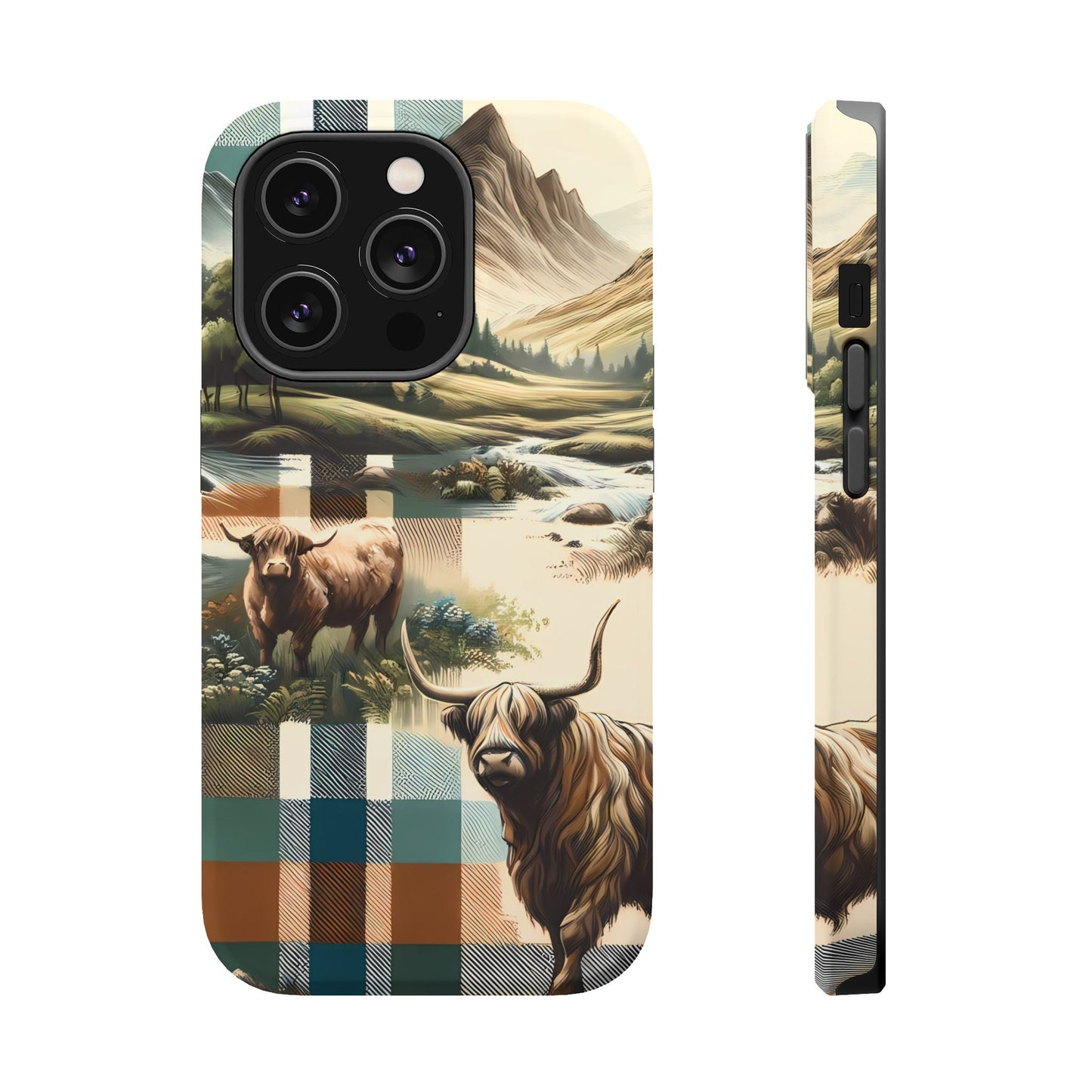 Rustic Highland Cow In Plaid - MagSafe Compatible Case - BOGO Cases
