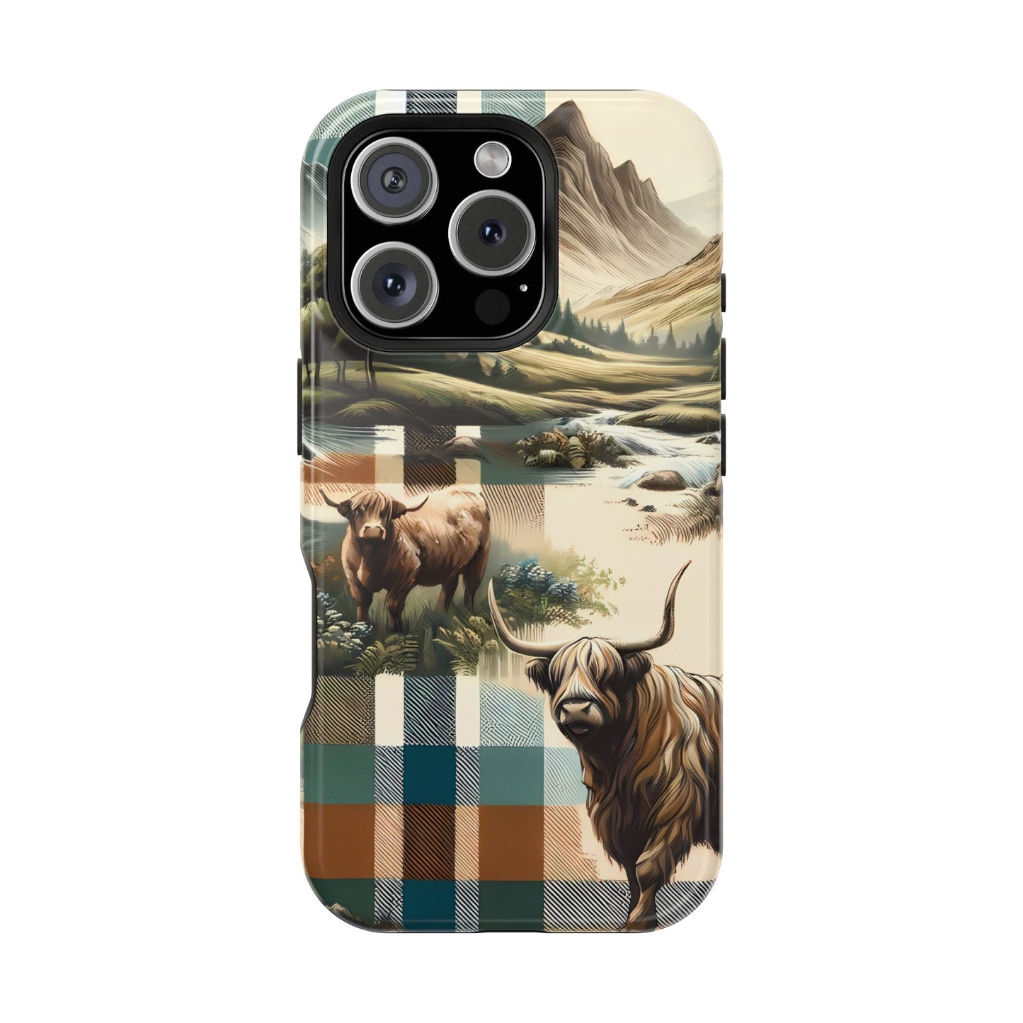Rustic Highland Cow In Plaid - MagSafe Compatible Case - BOGO Cases