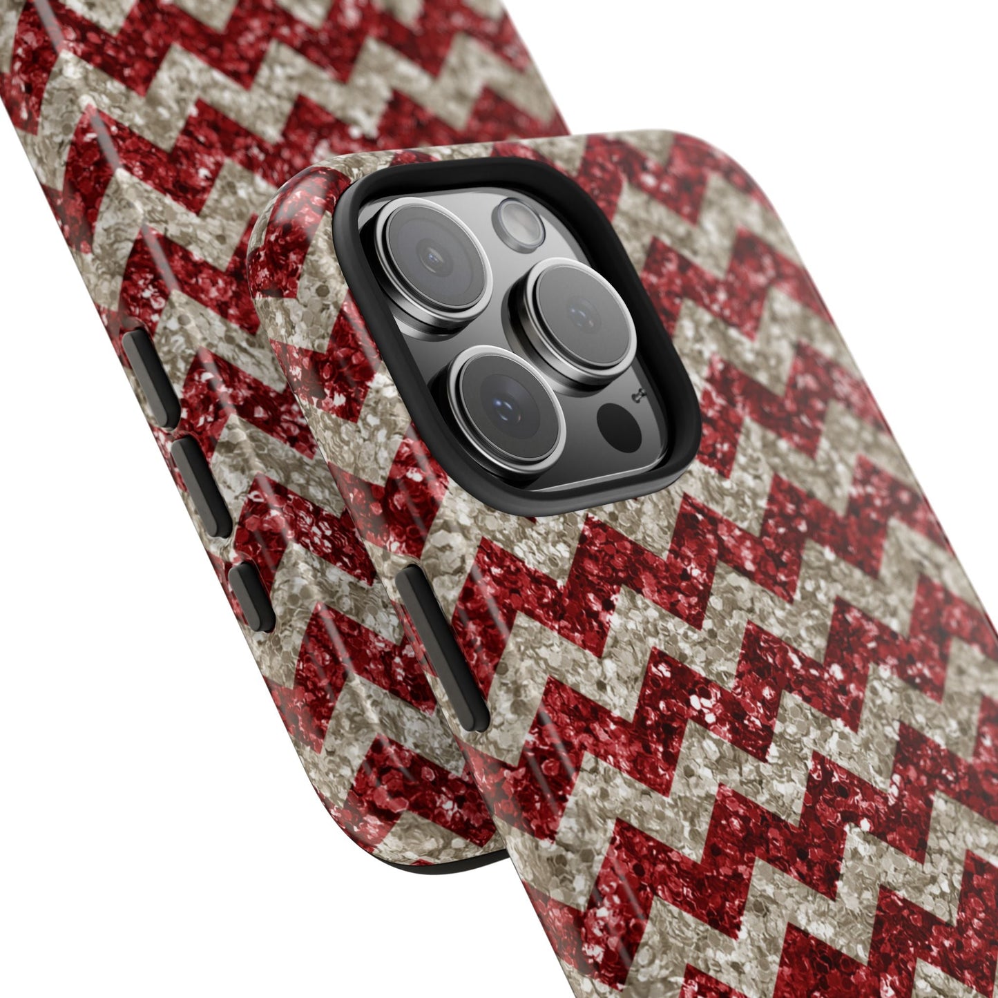 Sparkling Red & White Chevron – Glitter Illusion iPhone Case - BOGO Cases