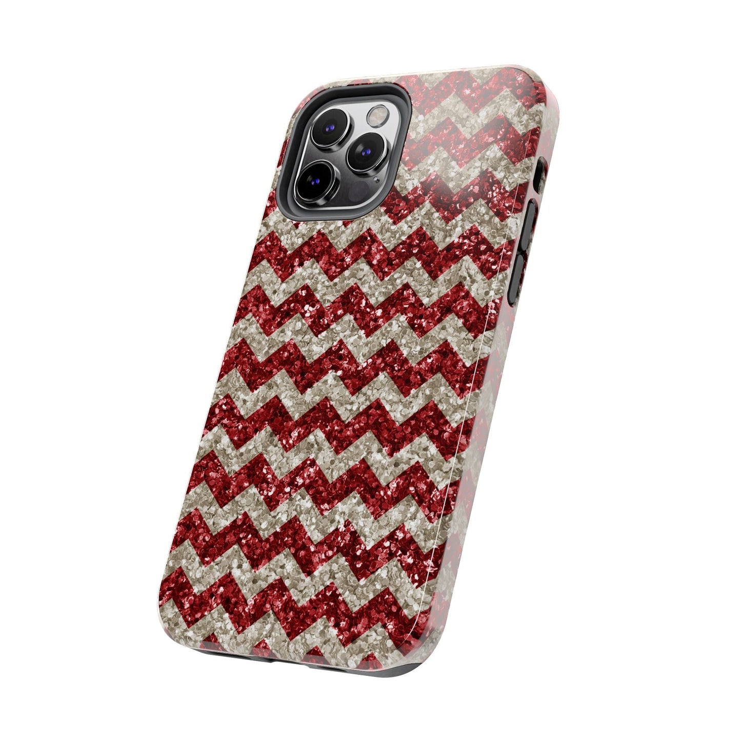 Sparkling Red & White Chevron – Glitter Illusion iPhone Case - BOGO Cases