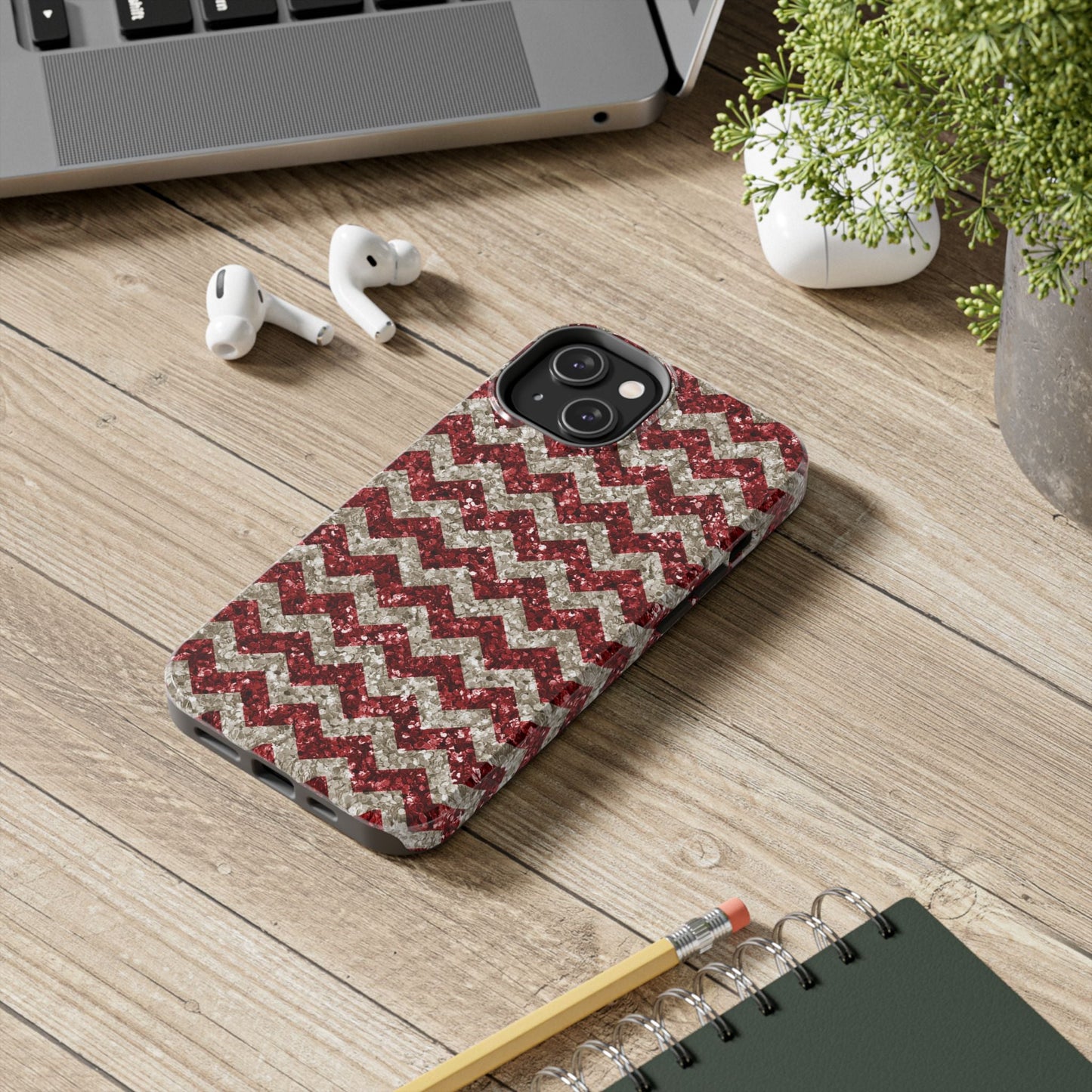 Sparkling Red & White Chevron – Glitter Illusion iPhone Case - BOGO Cases