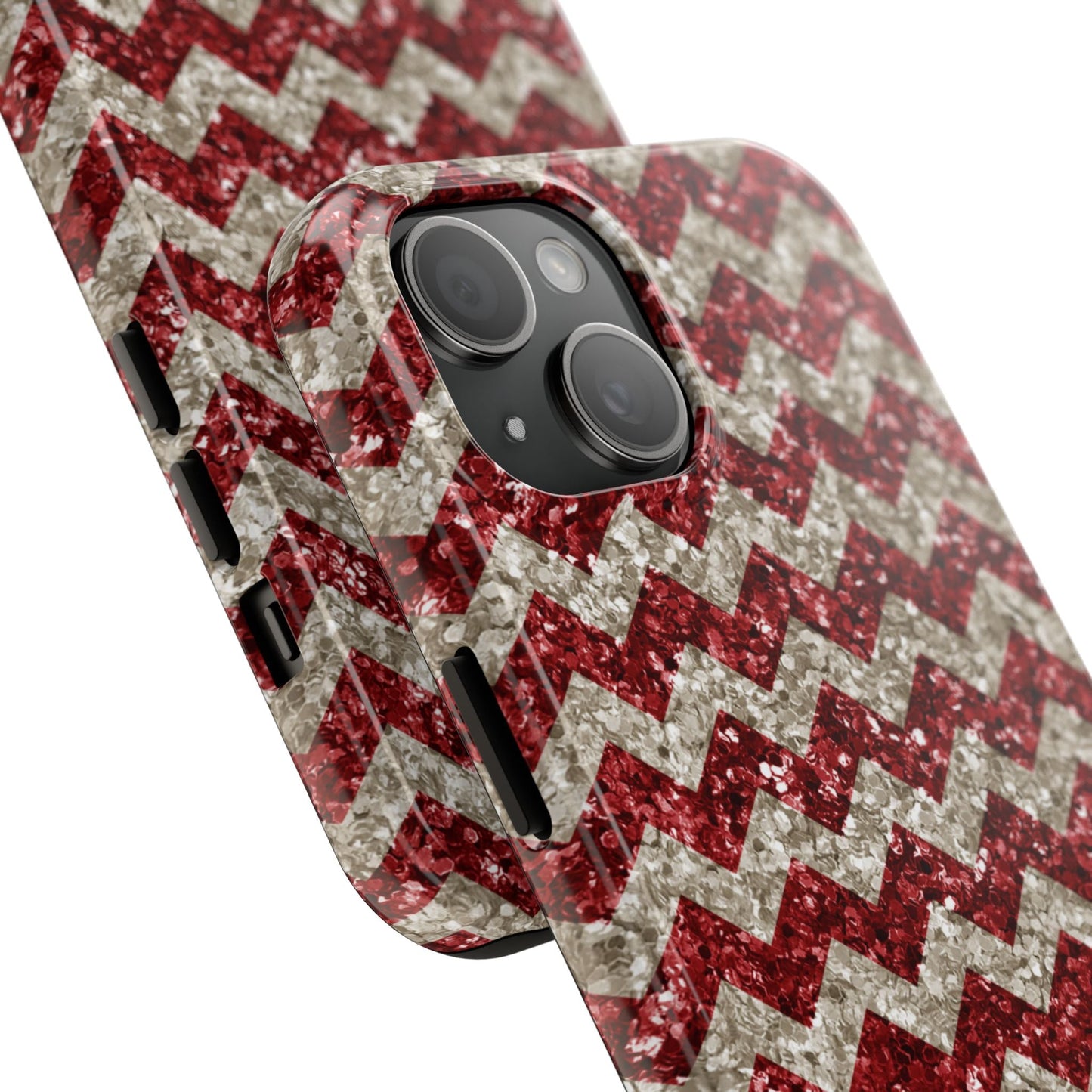 Sparkling Red & White Chevron – Glitter Illusion iPhone Case - BOGO Cases