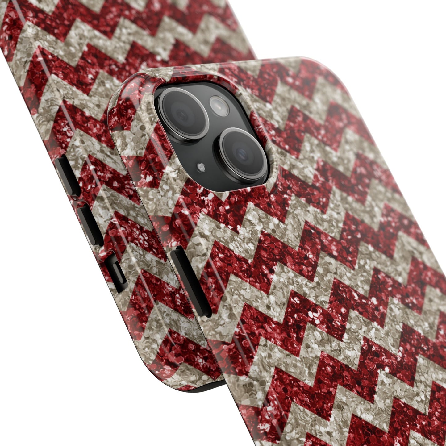 Sparkling Red & White Chevron – Glitter Illusion iPhone Case - BOGO Cases