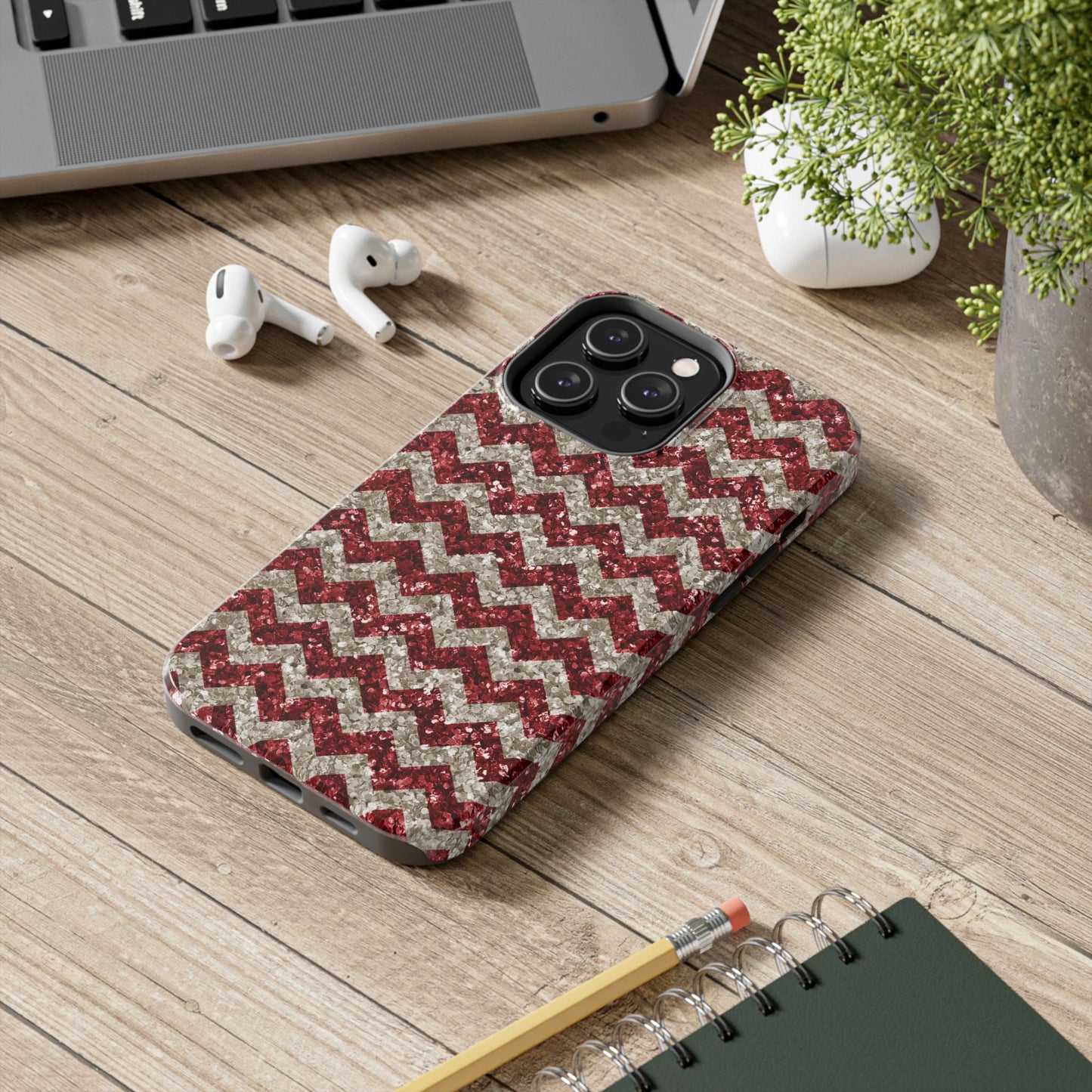 Sparkling Red & White Chevron – Glitter Illusion iPhone Case - BOGO Cases