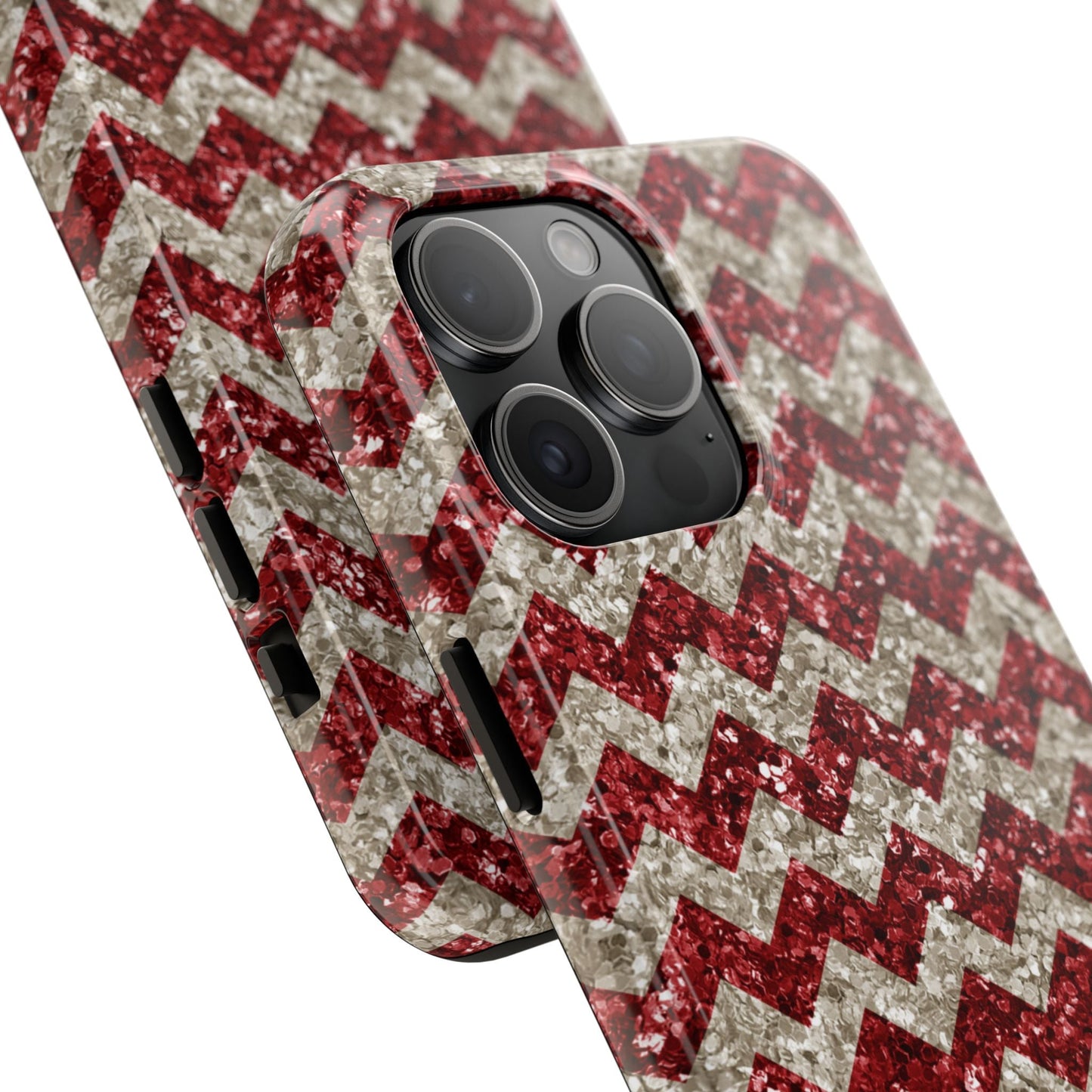 Sparkling Red & White Chevron – Glitter Illusion iPhone Case - BOGO Cases