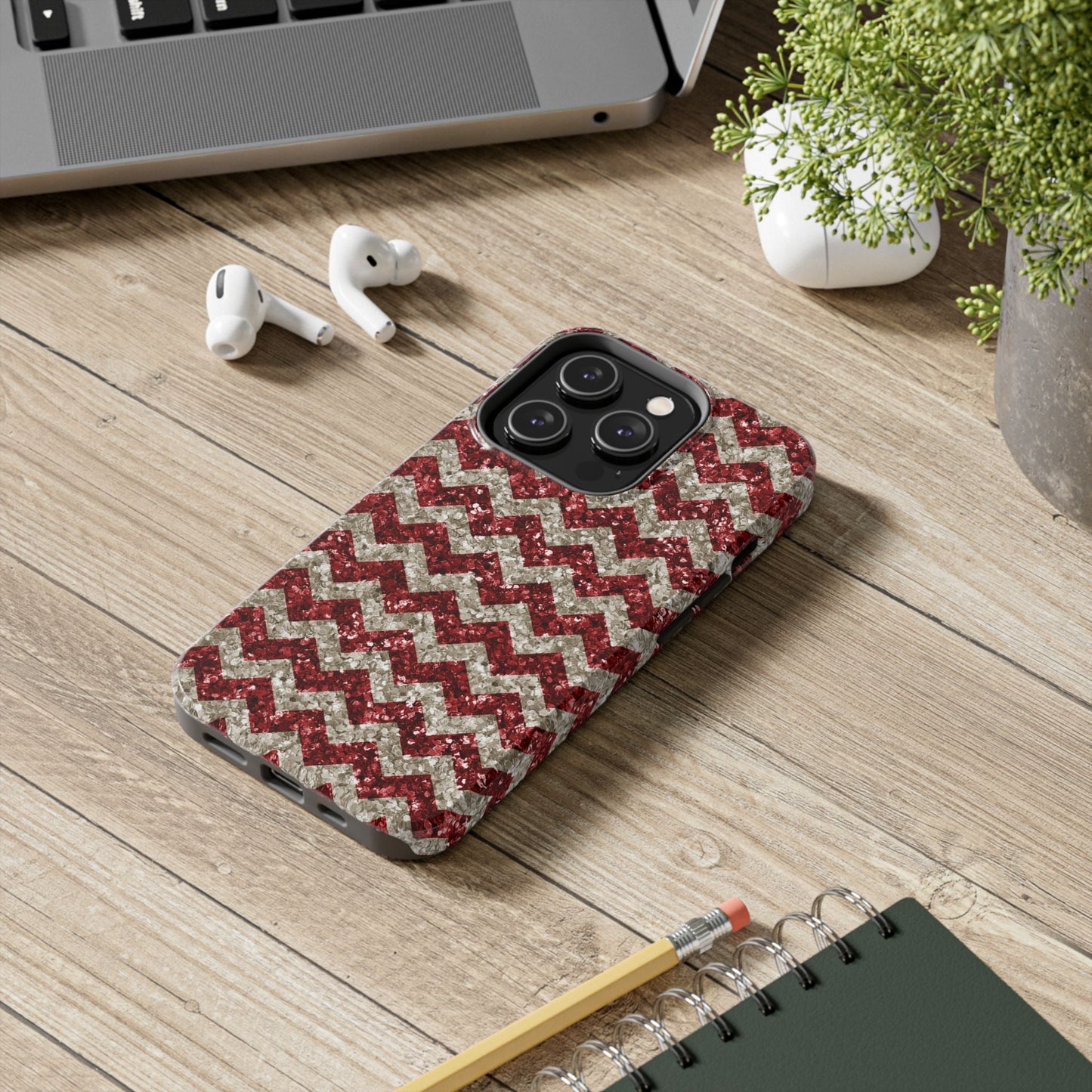 Sparkling Red & White Chevron – Glitter Illusion iPhone Case - BOGO Cases