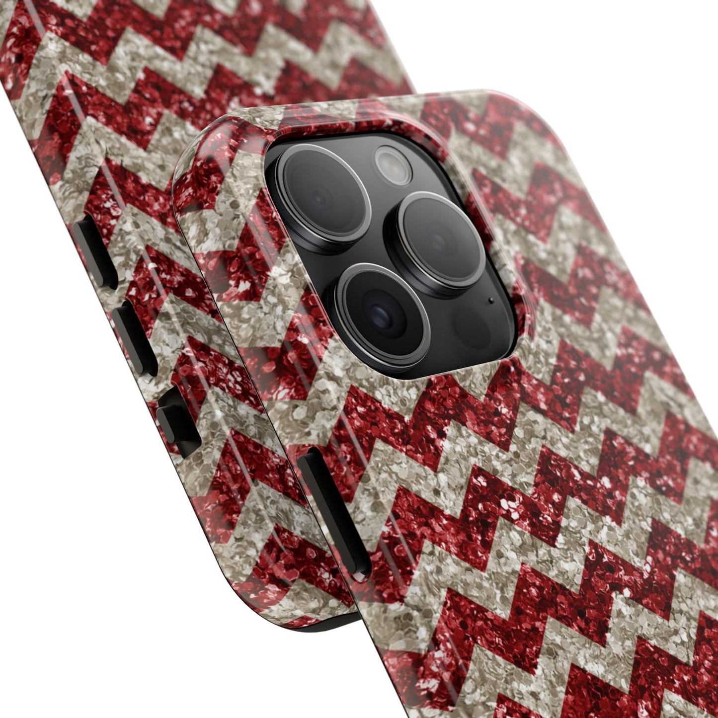 Sparkling Red & White Chevron – Glitter Illusion iPhone Case - BOGO Cases
