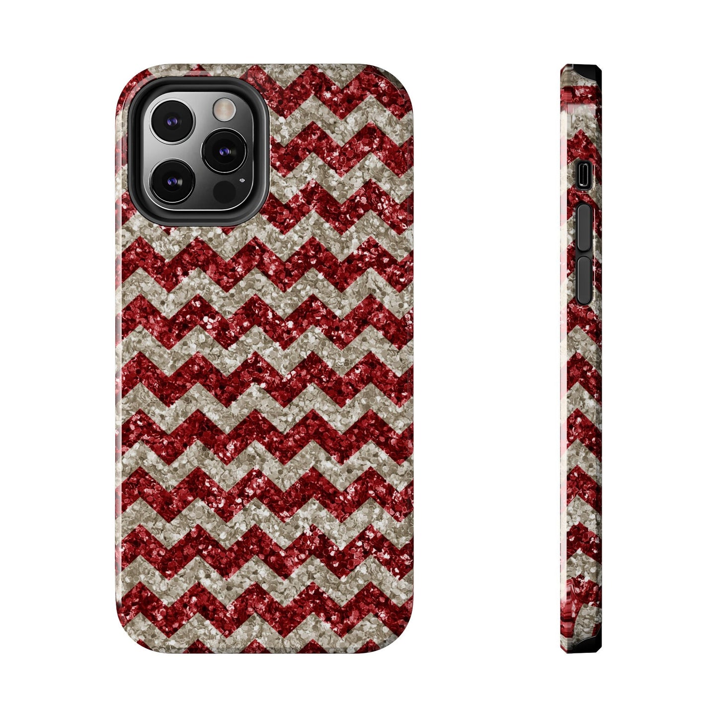 Sparkling Red & White Chevron – Glitter Illusion iPhone Case - BOGO Cases