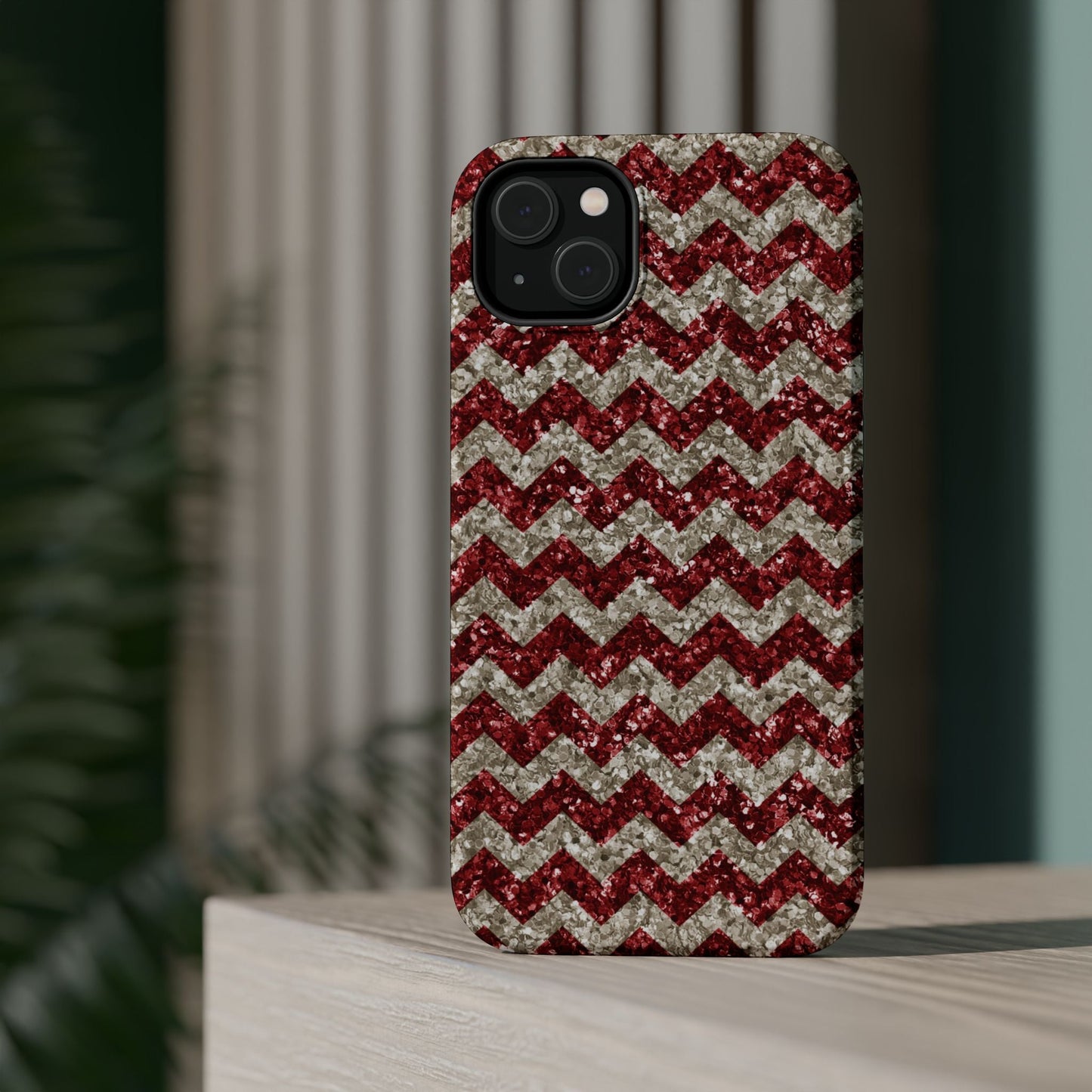 Sparkling Red & White Chevron – Glitter Illusion MagSafe iPhone Case - BOGO Cases