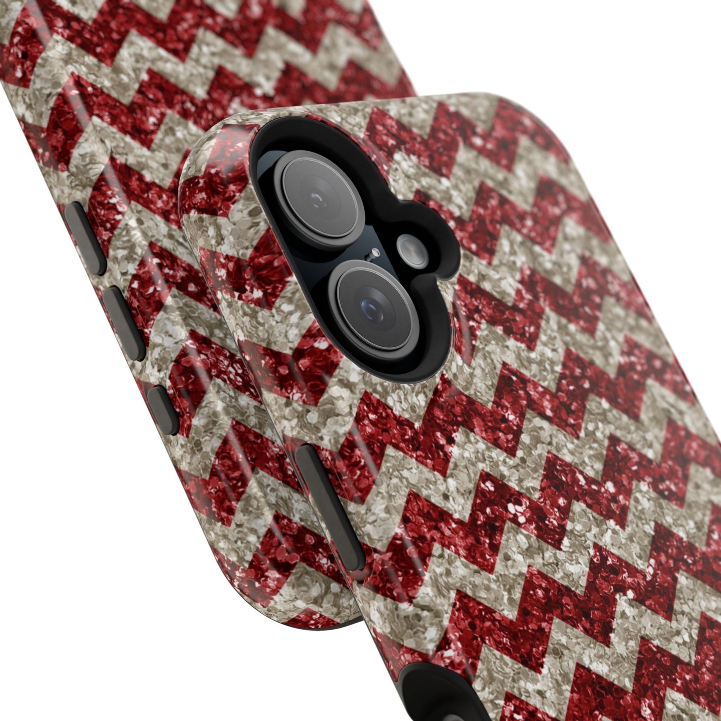 Sparkling Red & White Chevron – Glitter Illusion MagSafe iPhone Case - BOGO Cases