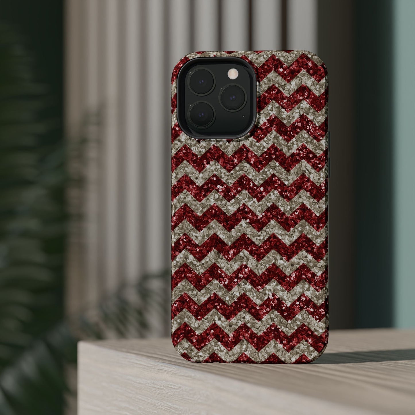 Sparkling Red & White Chevron – Glitter Illusion MagSafe iPhone Case - BOGO Cases