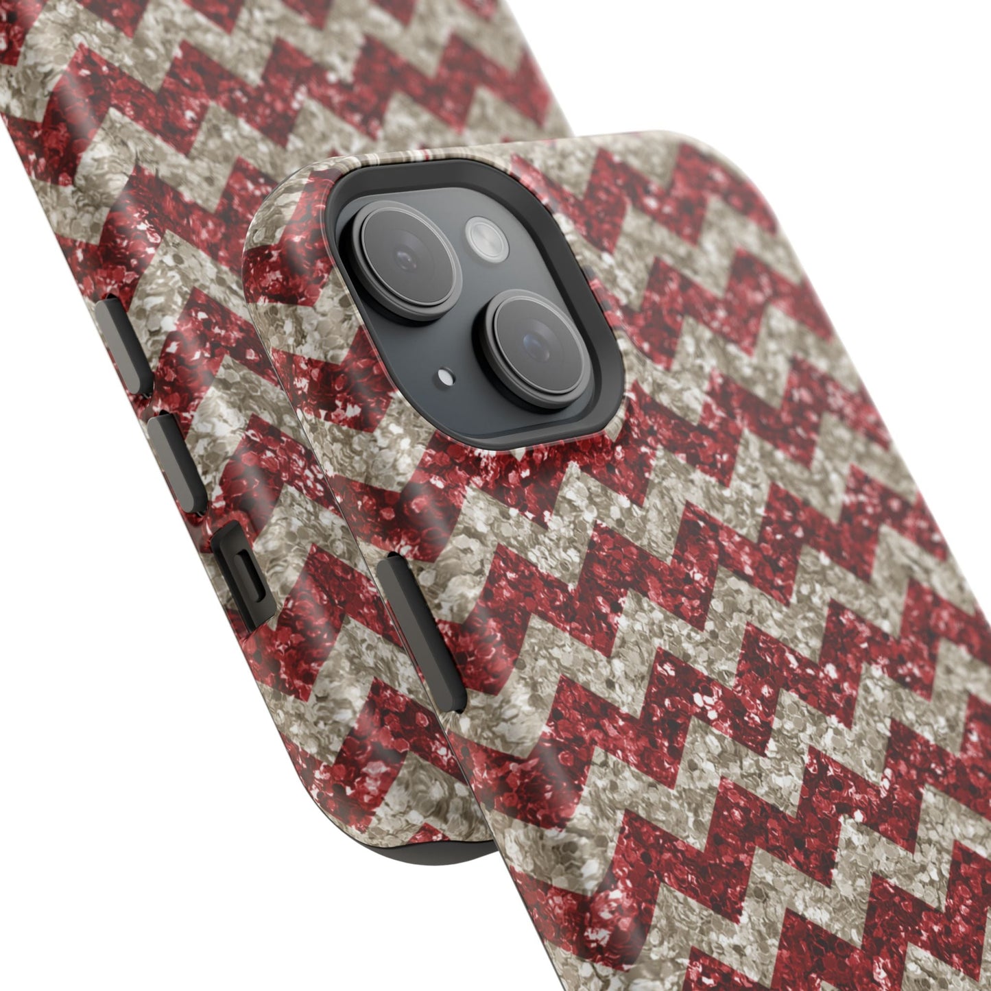 Sparkling Red & White Chevron – Glitter Illusion MagSafe iPhone Case - BOGO Cases
