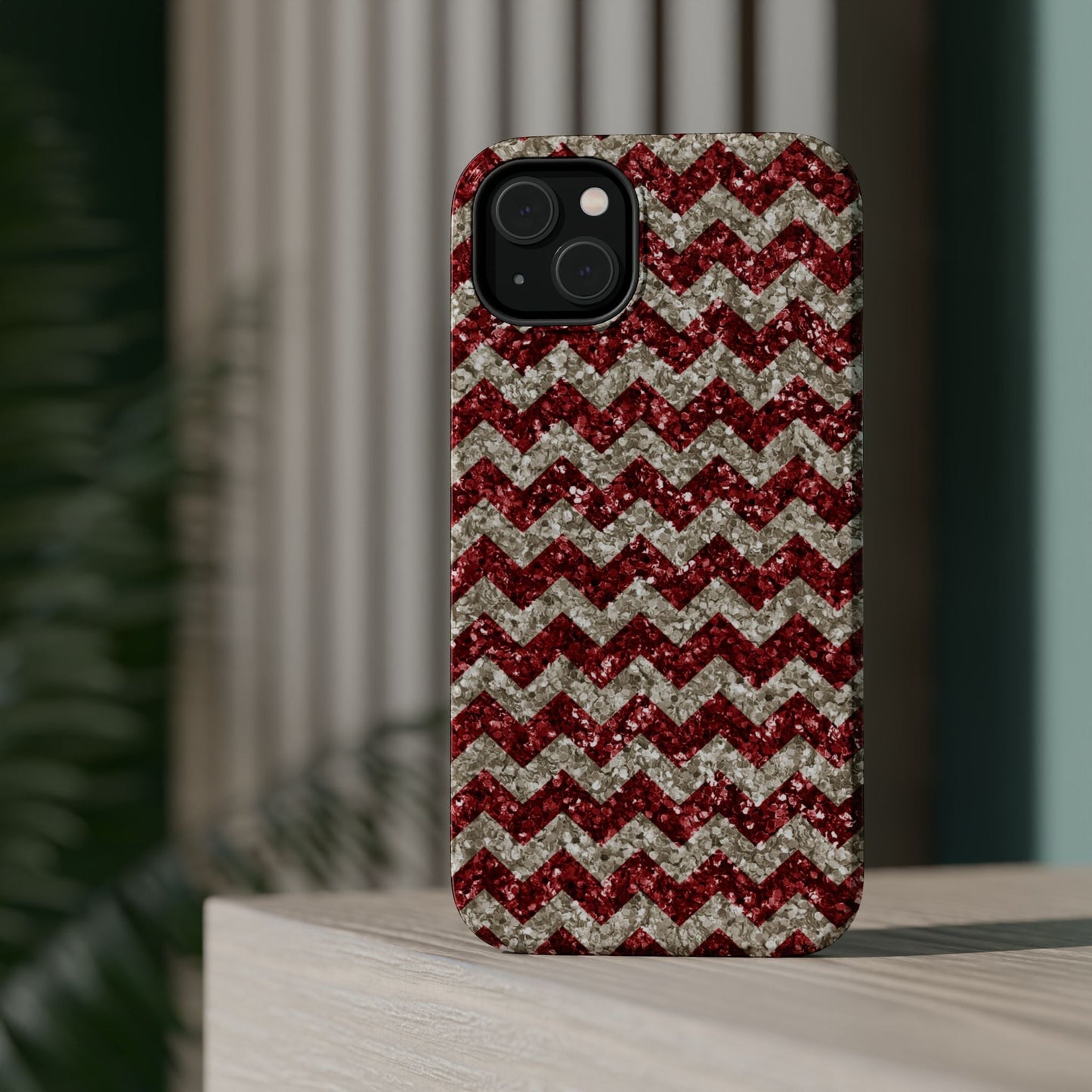 Sparkling Red & White Chevron – Glitter Illusion MagSafe iPhone Case - BOGO Cases