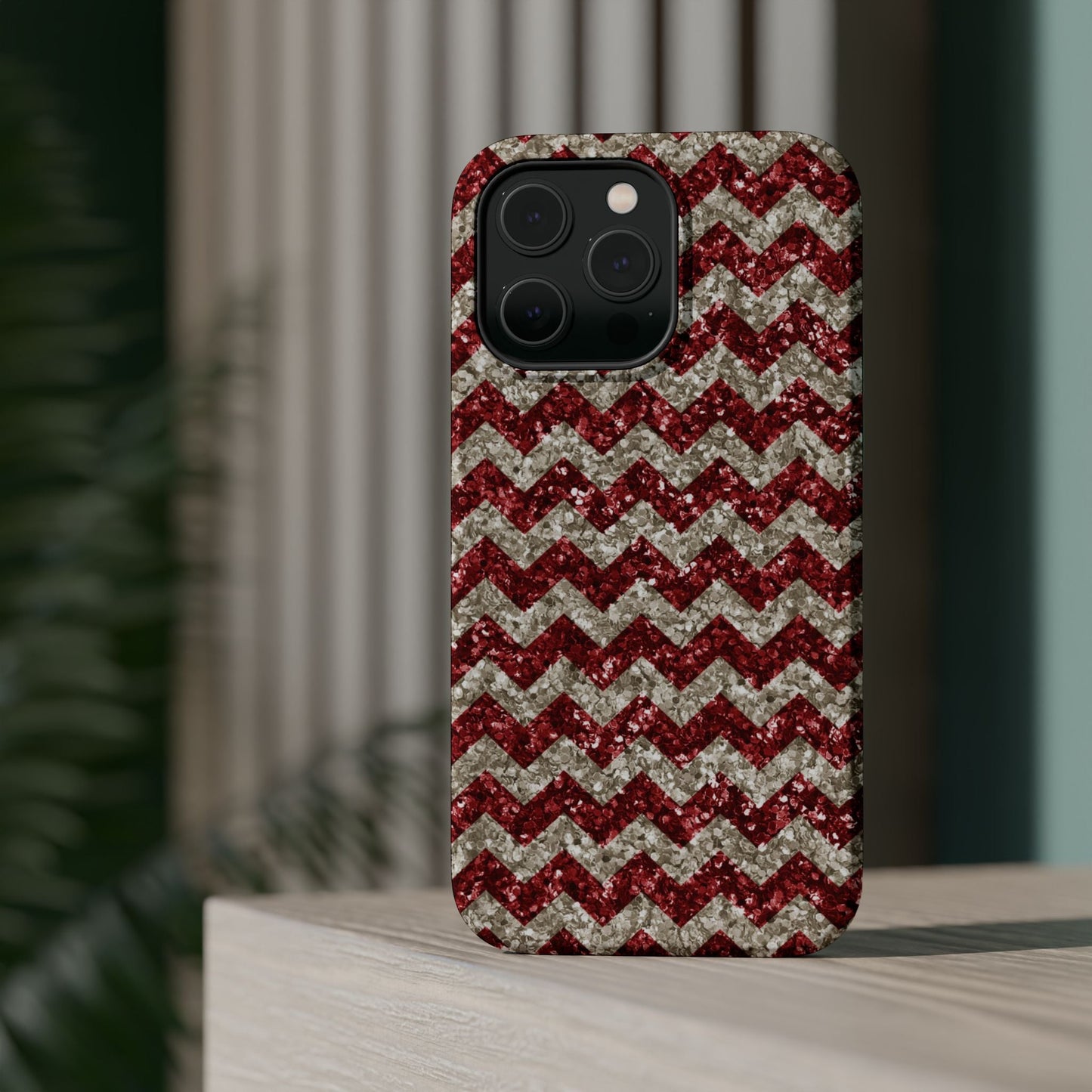 Sparkling Red & White Chevron – Glitter Illusion MagSafe iPhone Case - BOGO Cases
