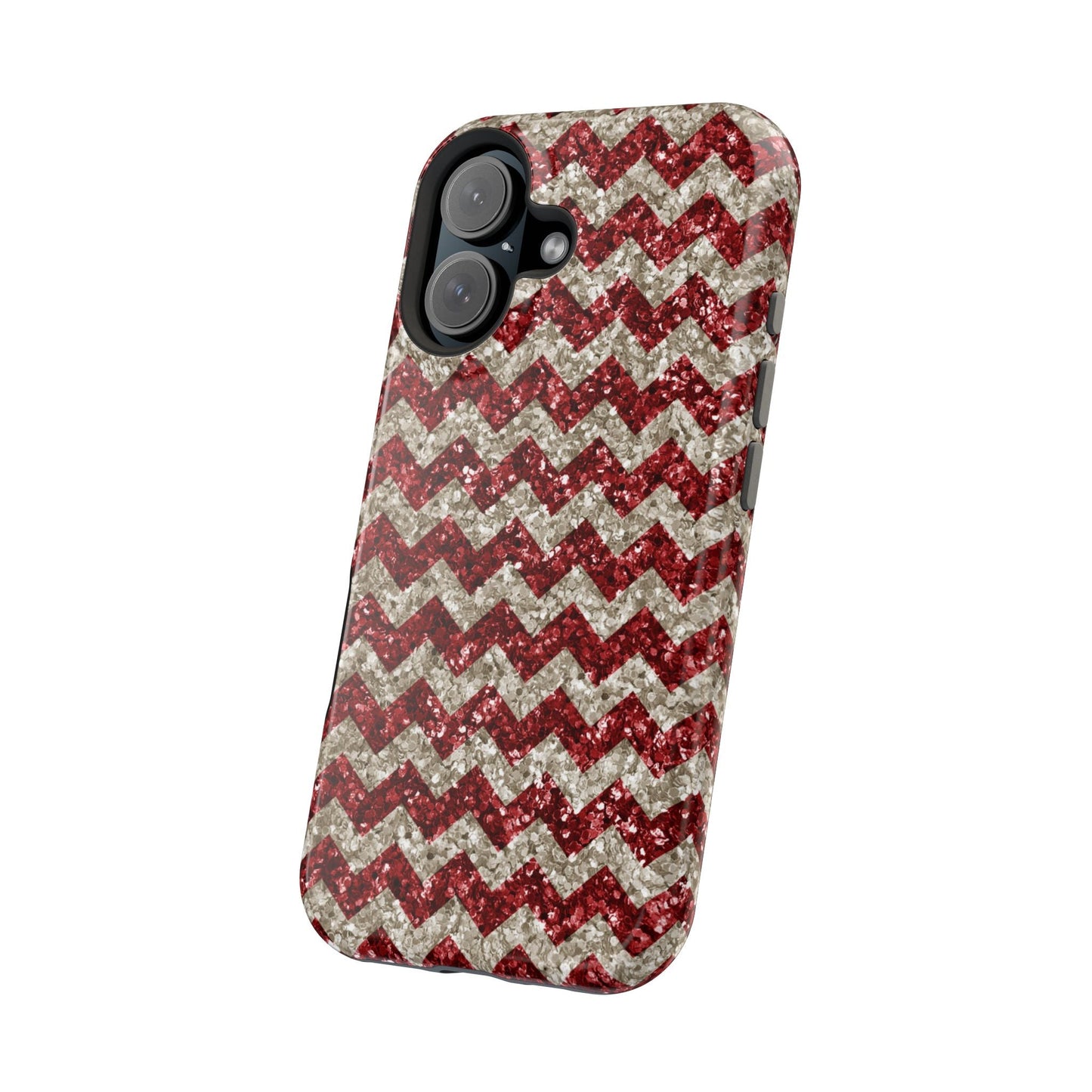 Sparkling Red & White Chevron – Glitter Illusion MagSafe iPhone Case - BOGO Cases