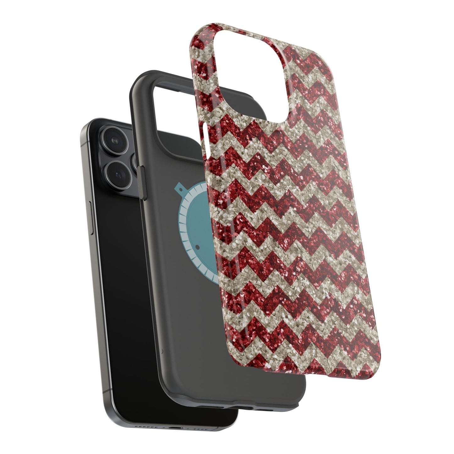 Sparkling Red & White Chevron – Glitter Illusion MagSafe iPhone Case - BOGO Cases