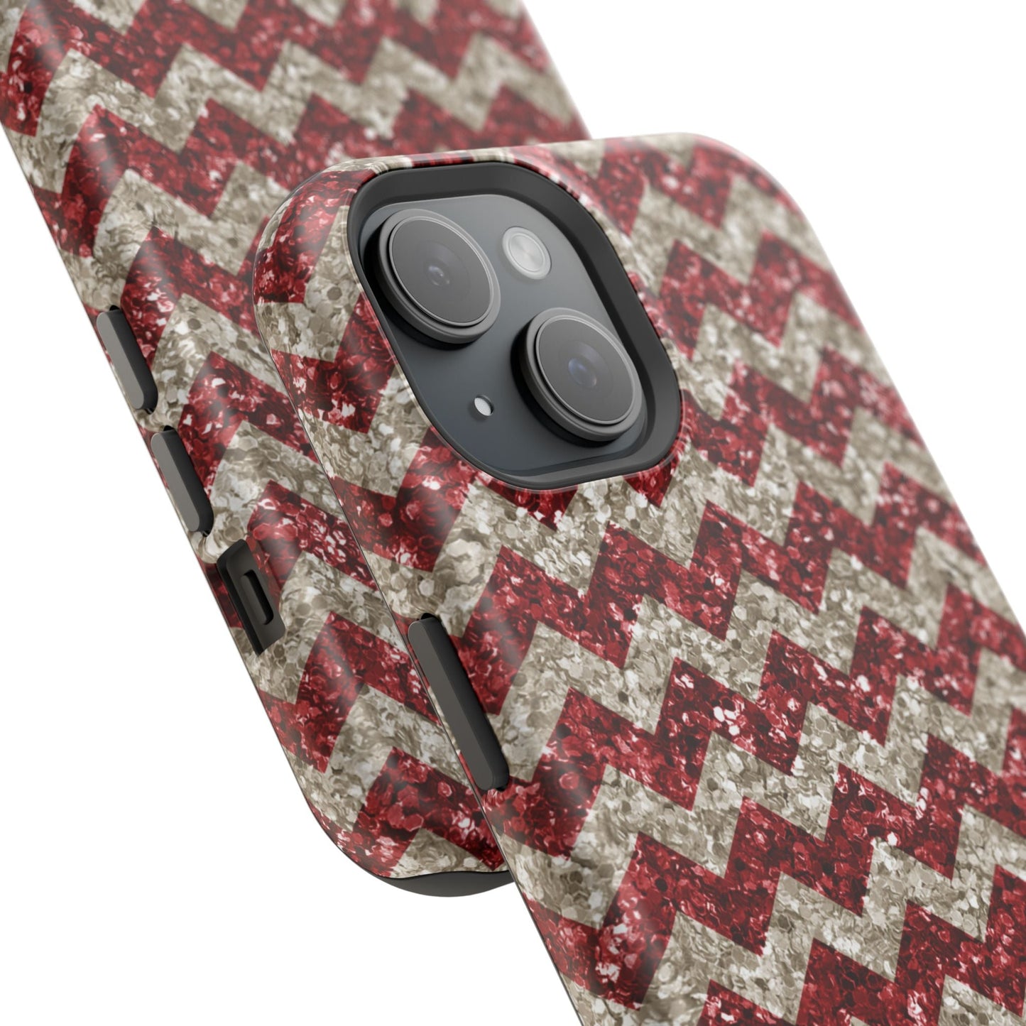 Sparkling Red & White Chevron – Glitter Illusion MagSafe iPhone Case - BOGO Cases