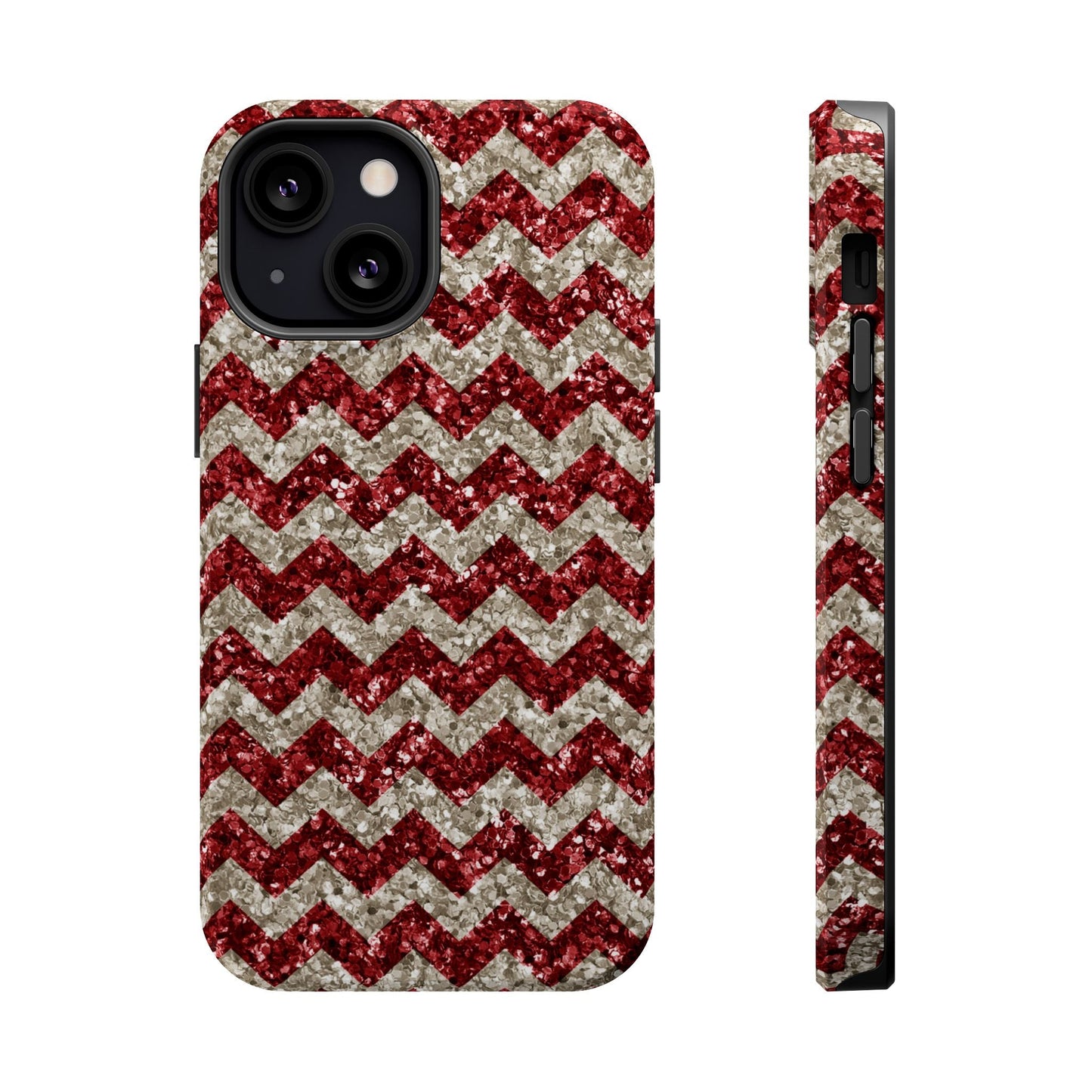 Sparkling Red & White Chevron – Glitter Illusion MagSafe iPhone Case - BOGO Cases
