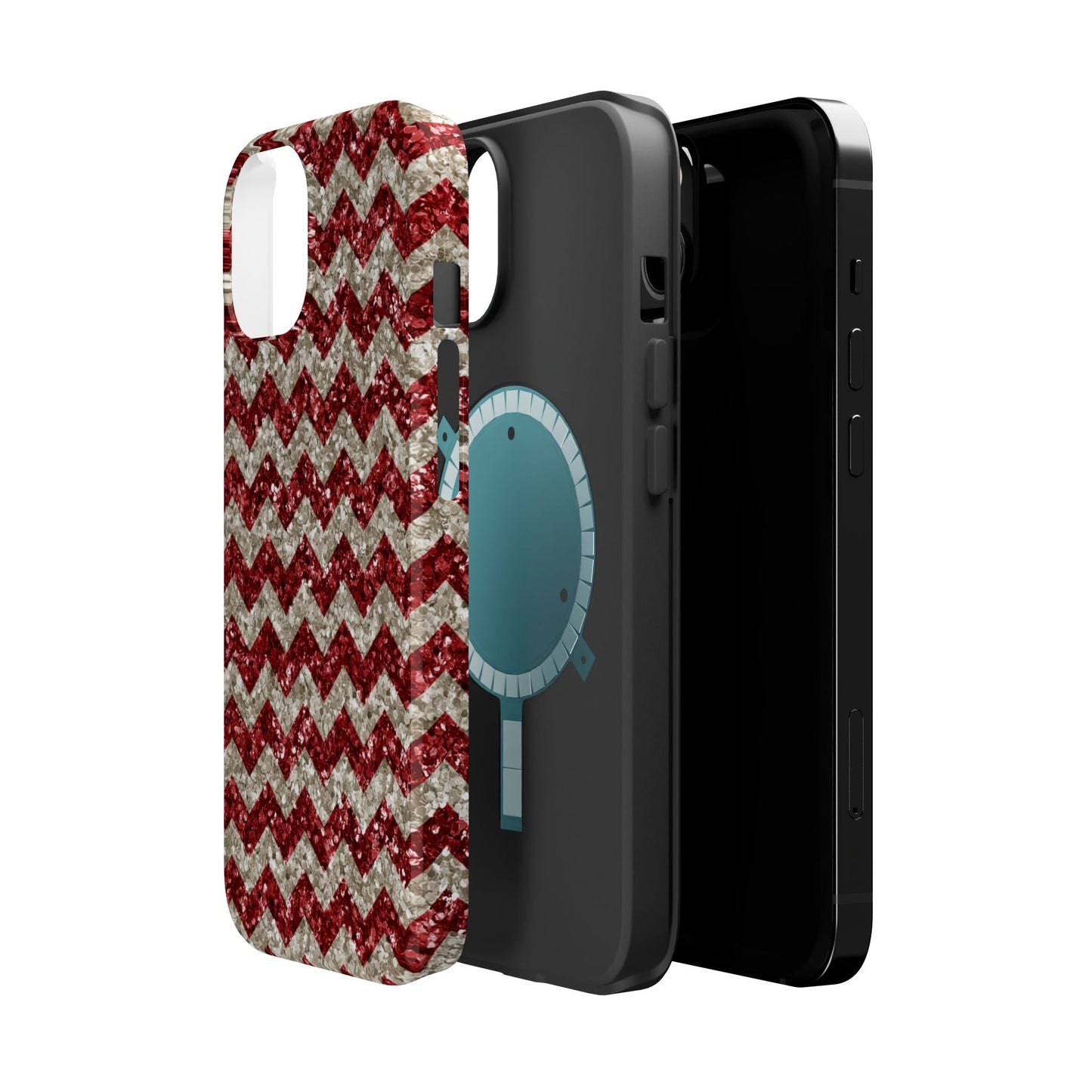 Sparkling Red & White Chevron – Glitter Illusion MagSafe iPhone Case - BOGO Cases