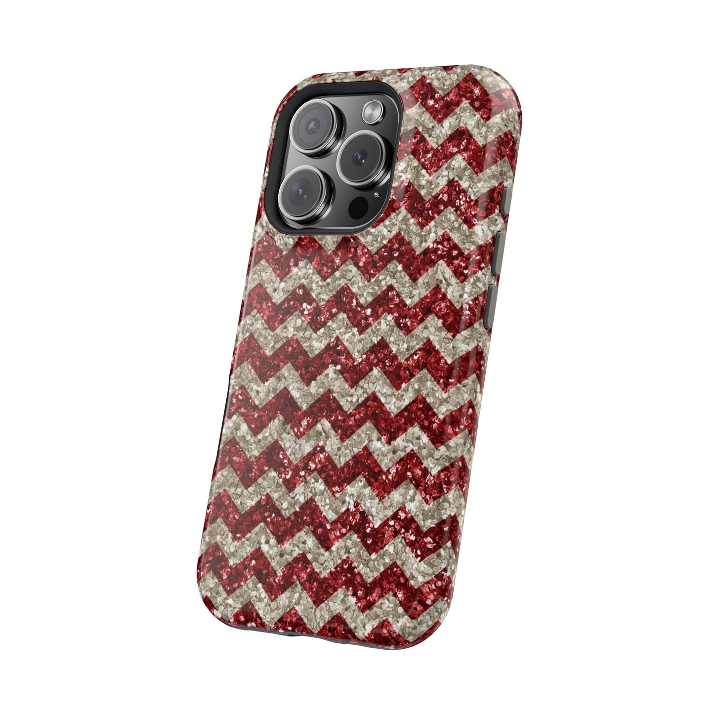 Sparkling Red & White Chevron – Glitter Illusion MagSafe iPhone Case - BOGO Cases