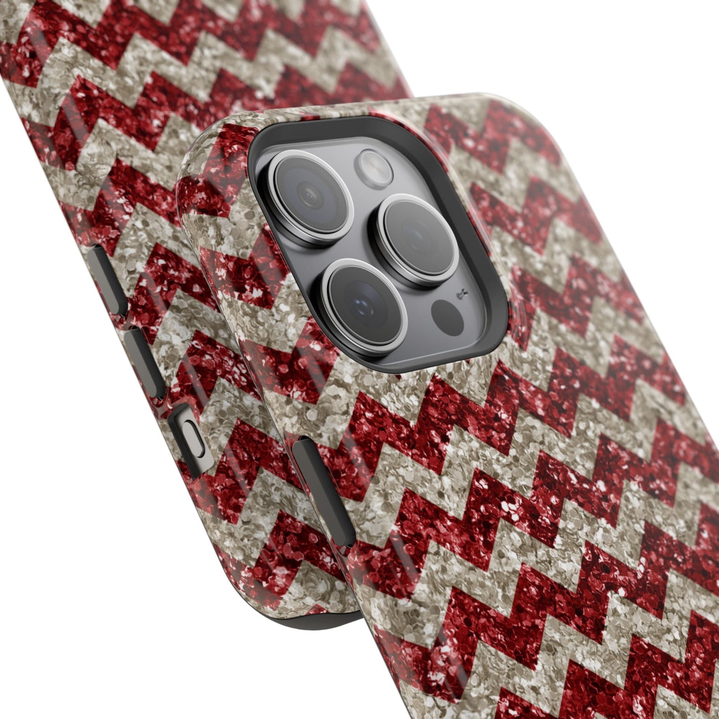 Sparkling Red & White Chevron – Glitter Illusion MagSafe iPhone Case - BOGO Cases