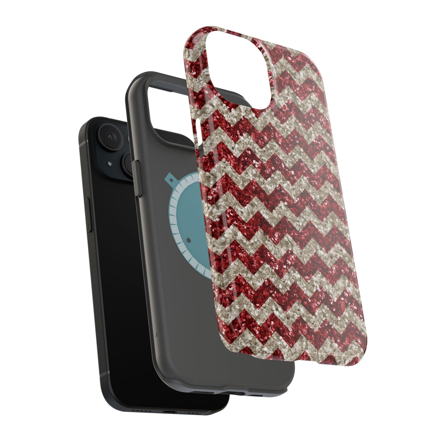 Sparkling Red & White Chevron – Glitter Illusion MagSafe iPhone Case - BOGO Cases
