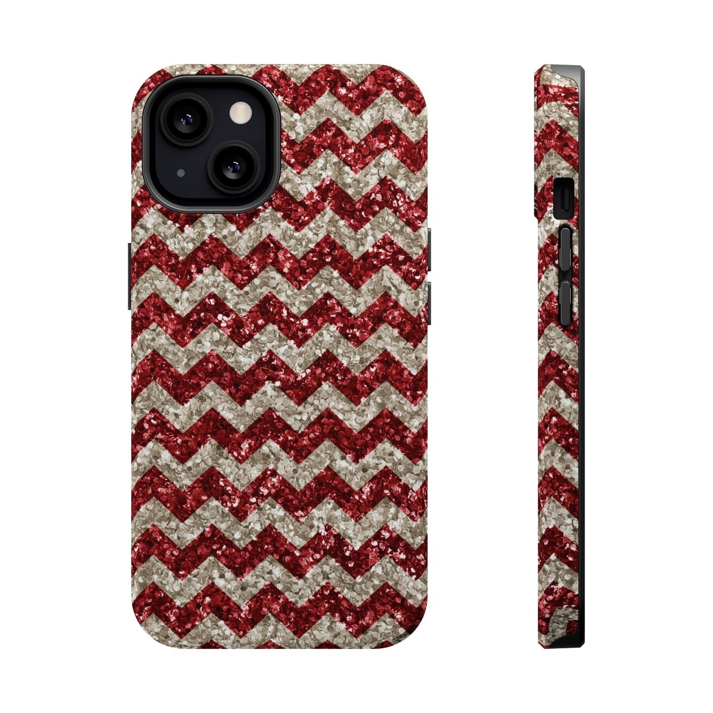 Sparkling Red & White Chevron – Glitter Illusion MagSafe iPhone Case - BOGO Cases